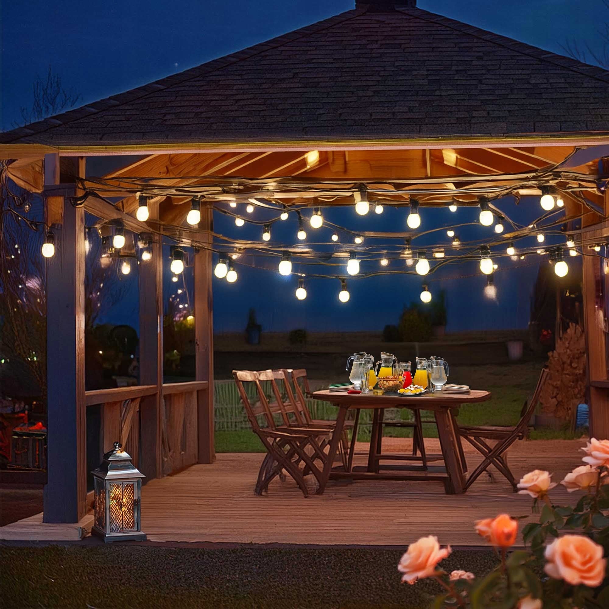 Garden Garland Solar Outdoor Lights 20m 20x LED Bulb E27 + Remote Control Light color warm white
