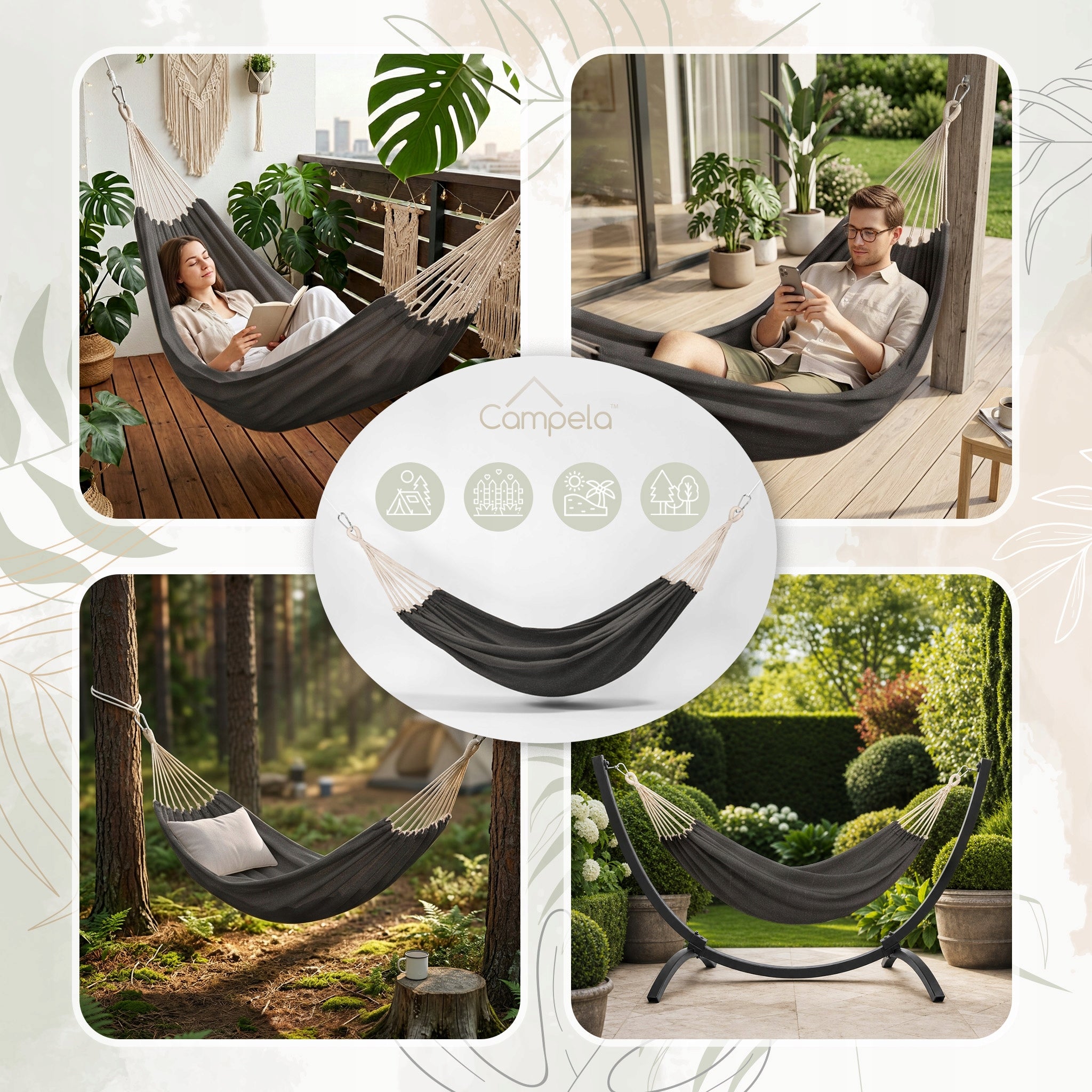Garden Hammock Boho Double 280cm Hanging Bag 240kg Manufacturer code CA1700GRY
