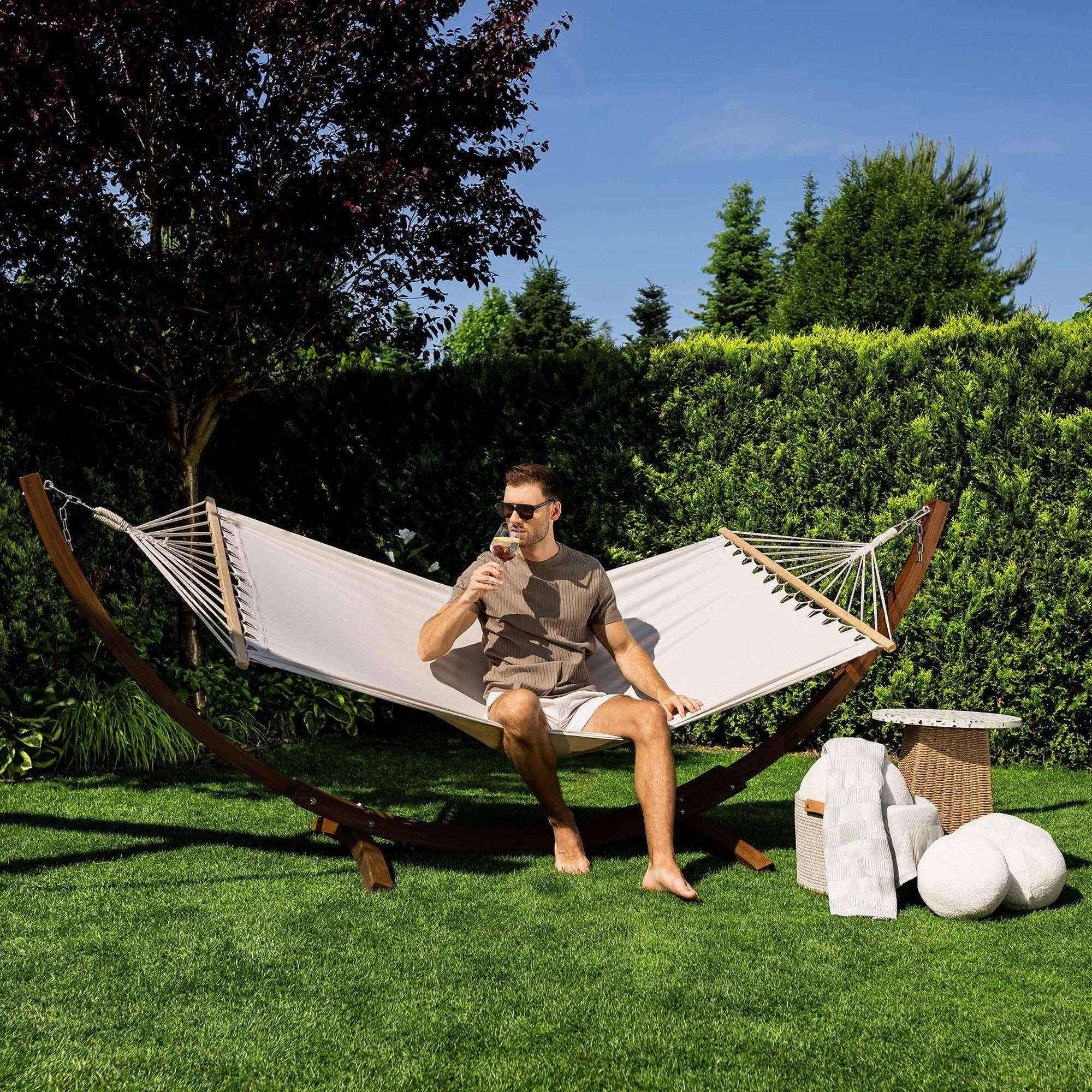 Garden Hammock Trevia di volio Wooden Larch Frame Strong Stand Packaging status original