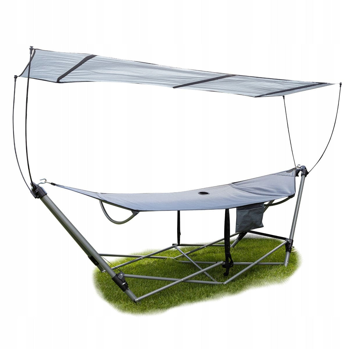 Garden Hammock on RACK with VISOR Frame BluMill Portable Bag Color gray