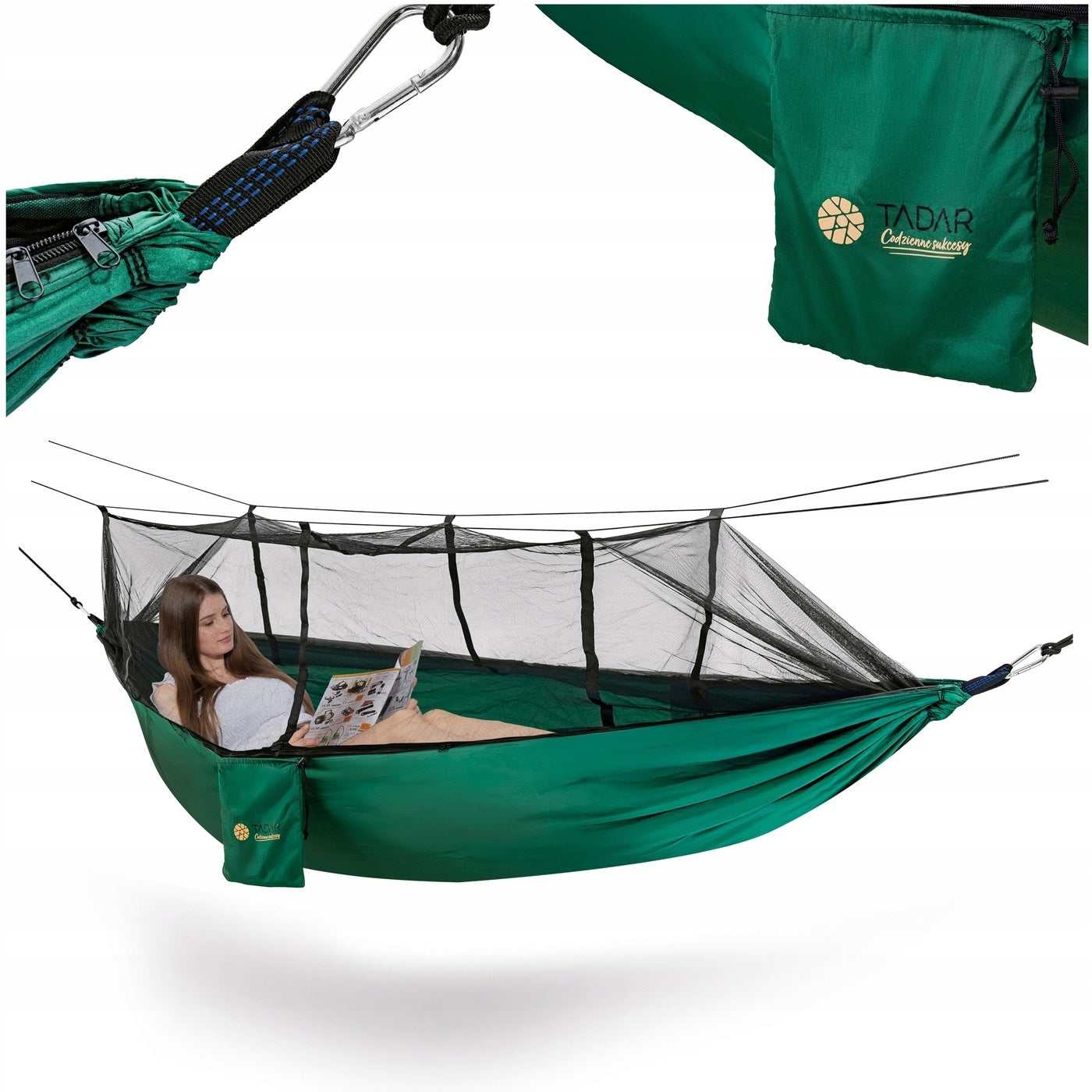 Garden Hammock with MOSQUITO NET Green Tourist Tadar Camping 270 x 140 cm