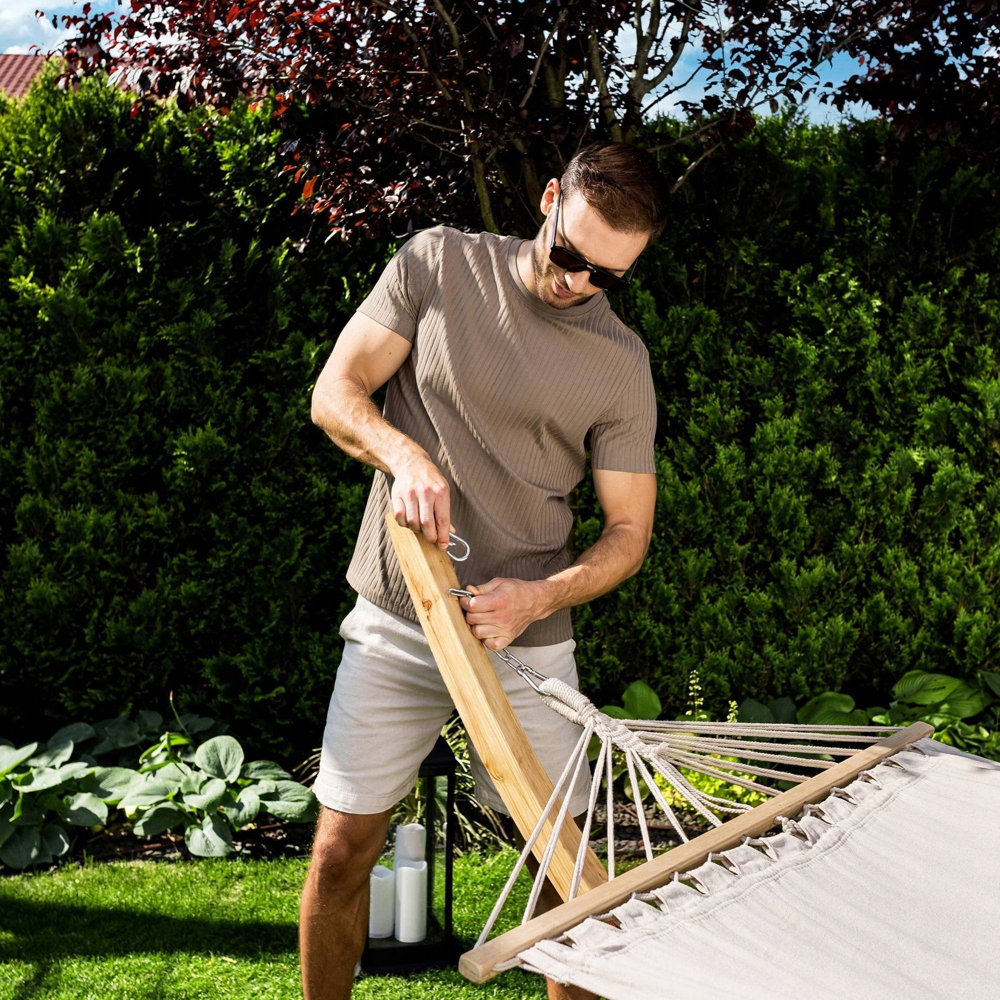 Garden Hammock with Wooden Frame 1 pers. Frame Up to 150kg Trevia di volio Packaging status original
