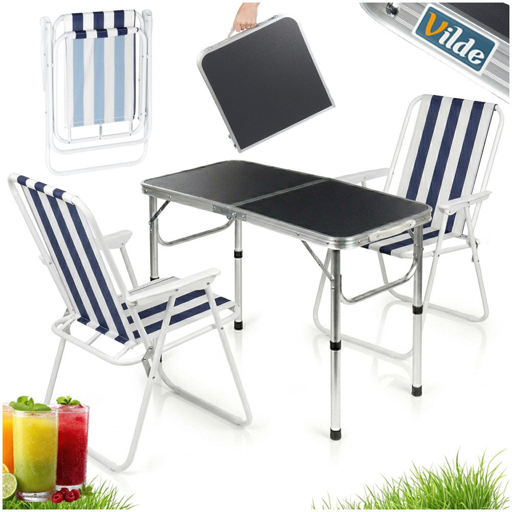Garden Hiking Furniture Camping Balcony Table + 2x Folding Chairs