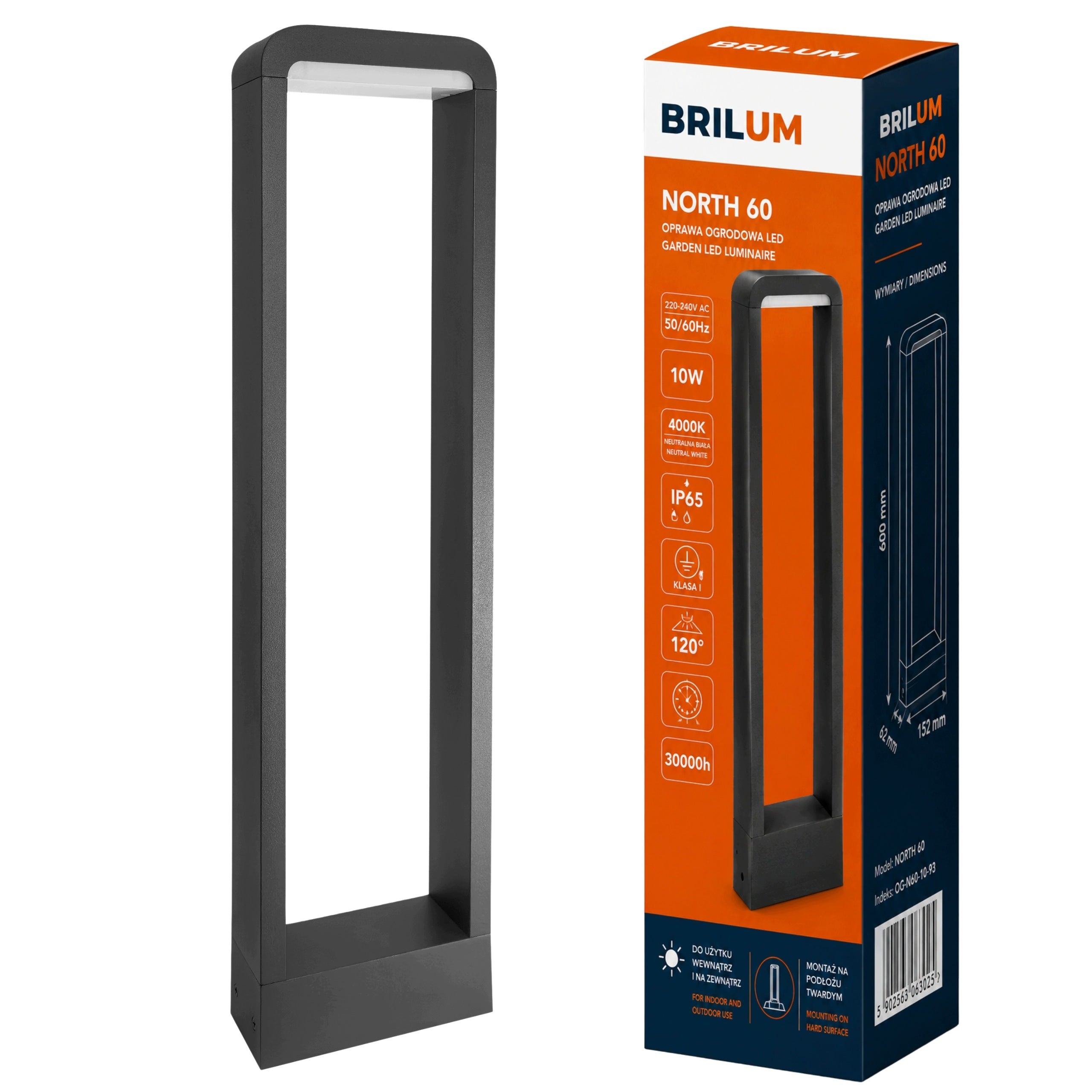 Garden Lamp 60cm 10W 500lm IP65 Standing Garden Post Standing North 60