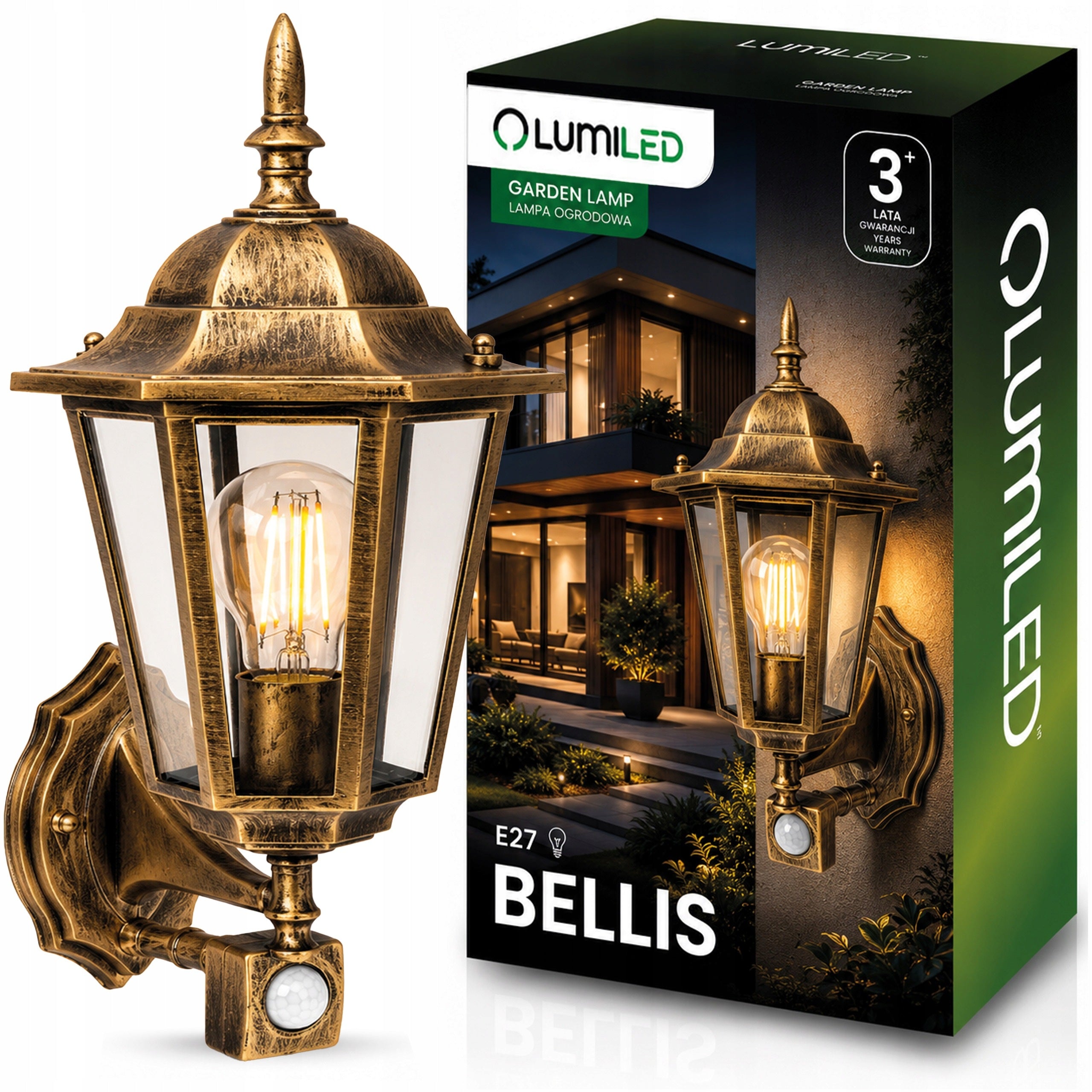 Garden Lamp Facade Wall Lamp Outdoor E27 LED Lantern Motion Sensor