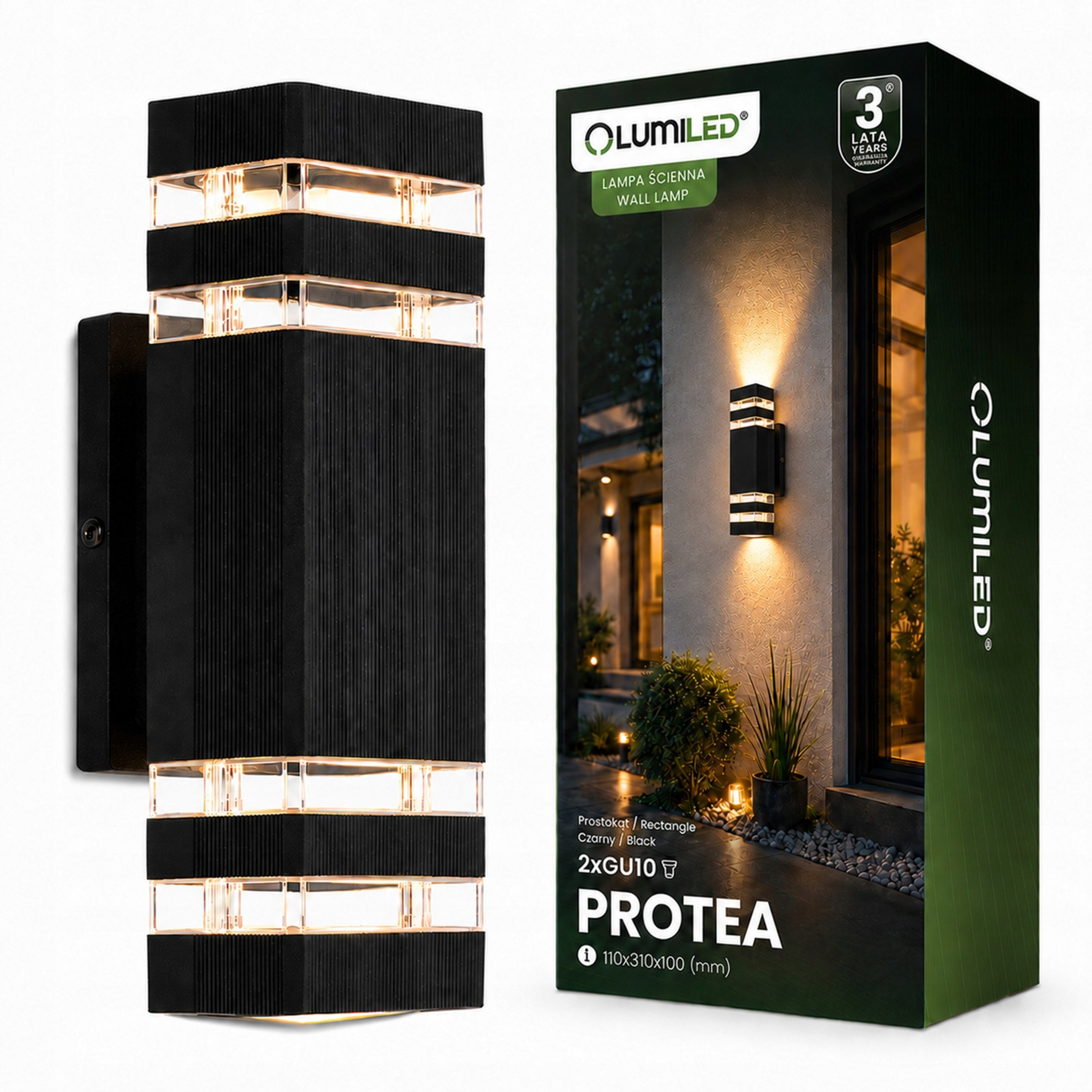 Garden Lamp Facade Wall Lamp Top Down GU10 Black PROTEA LUMILED