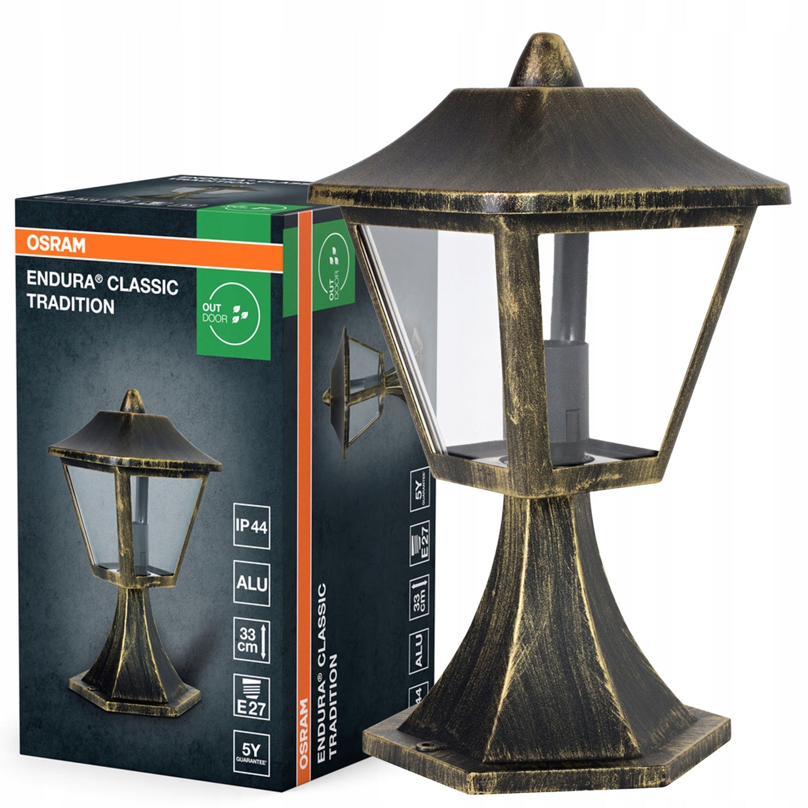 Garden Lamp Outdoor Lantern Standing E27 Black Gold IP44 Osram