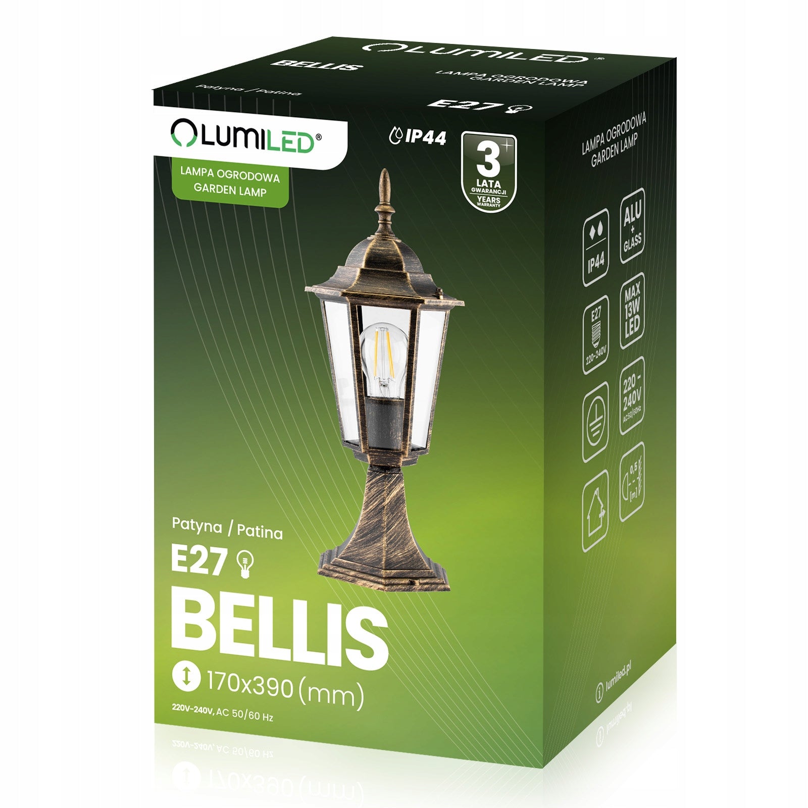 Garden Lamp Outdoor Standing LANTERN POST 40cm LED E27 PATINA IP44 Manufacturer code LUMOGR0155 STOJĄCA OŚWIETLENIOWY TARAS