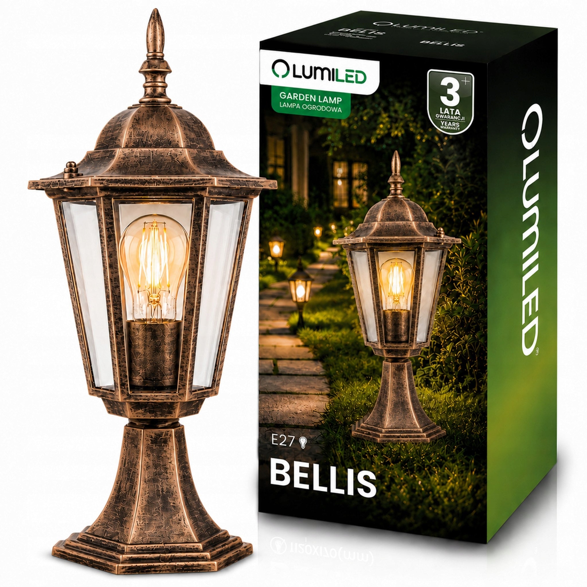 Garden Lamp Outdoor Standing LANTERN POST 40cm LED E27 PATINA IP44