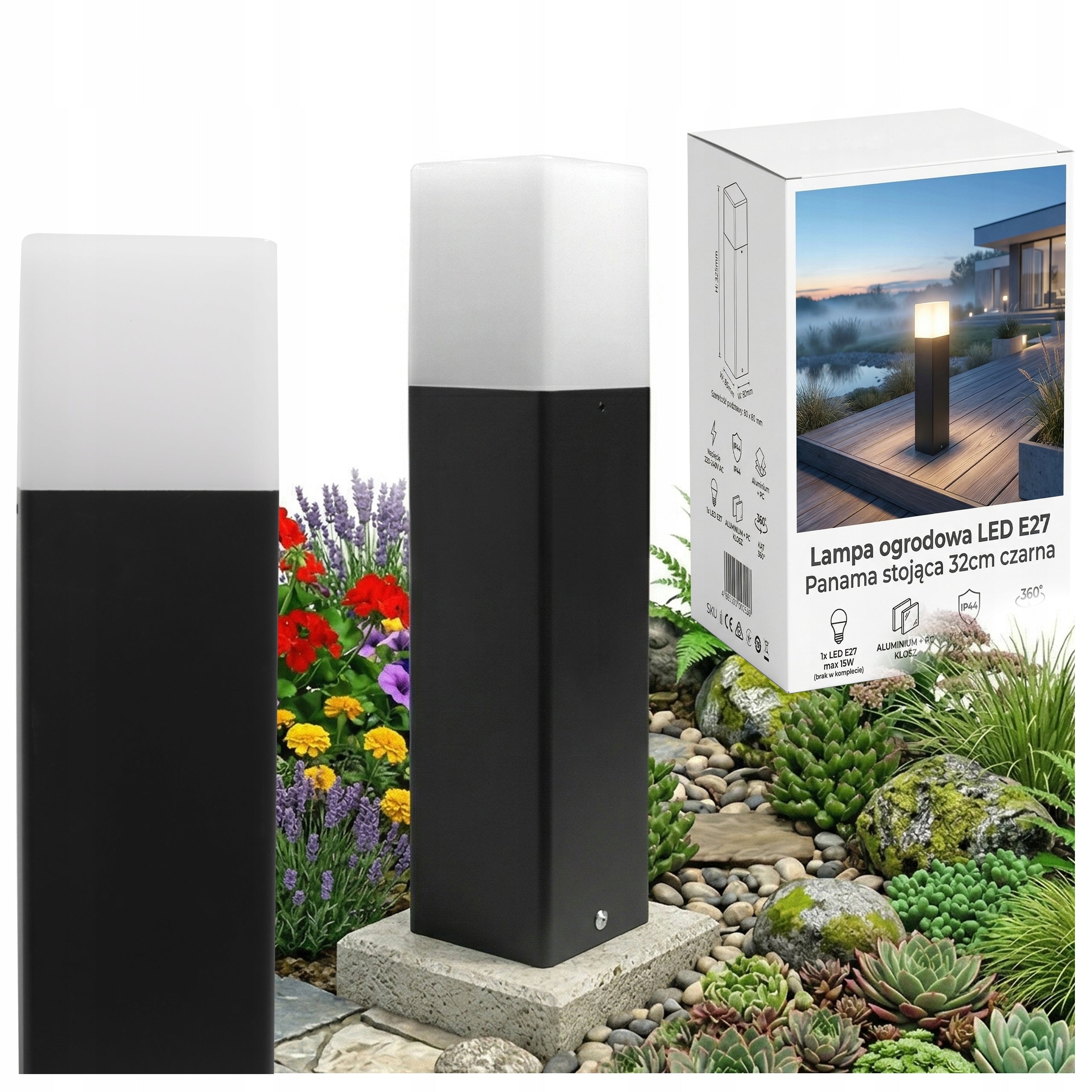 Garden Lamp Standing Post 32cm Outdoor E27 BLACK LED