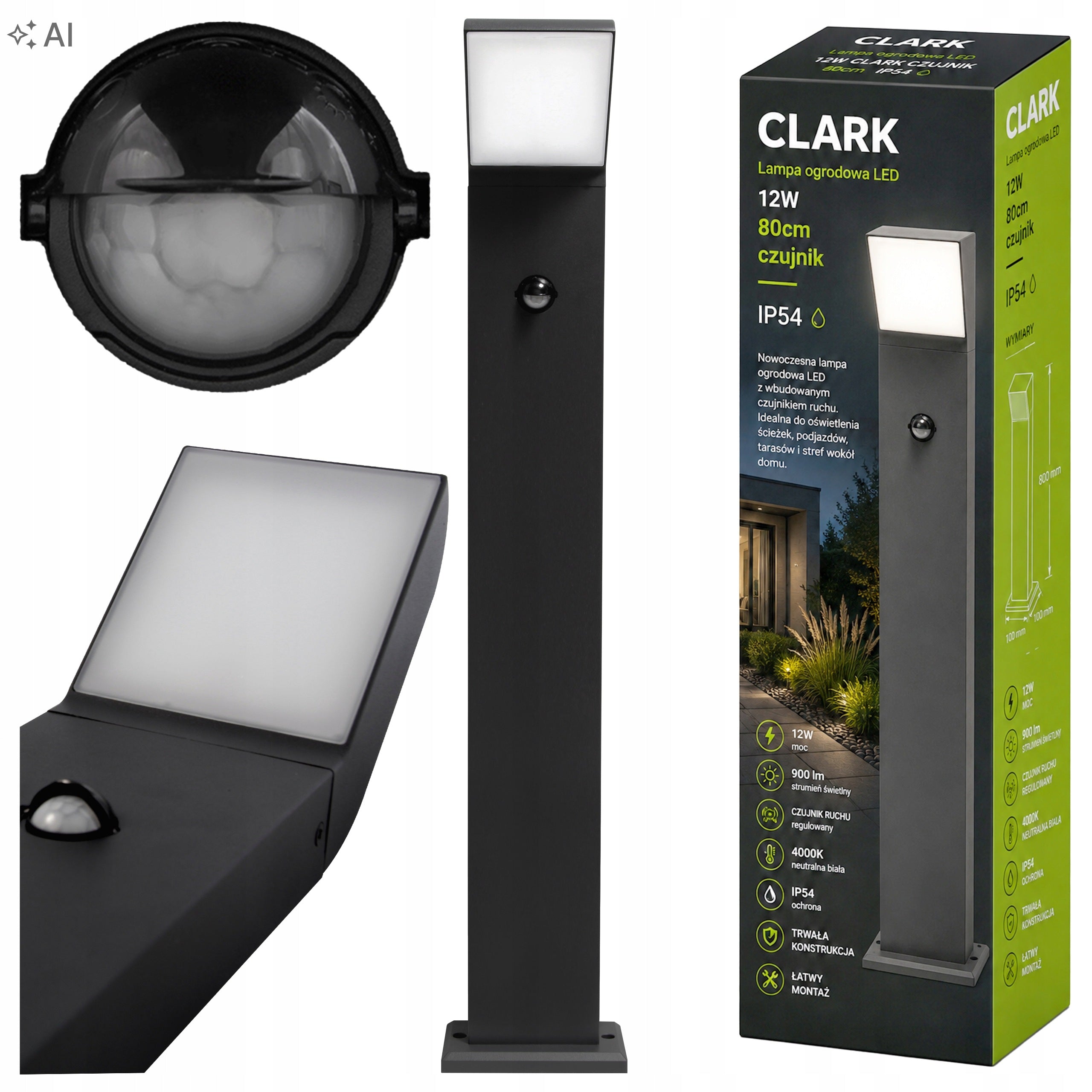 Garden Lamp Standing Post 80cm Outdoor Motion SENSOR 4000K LED