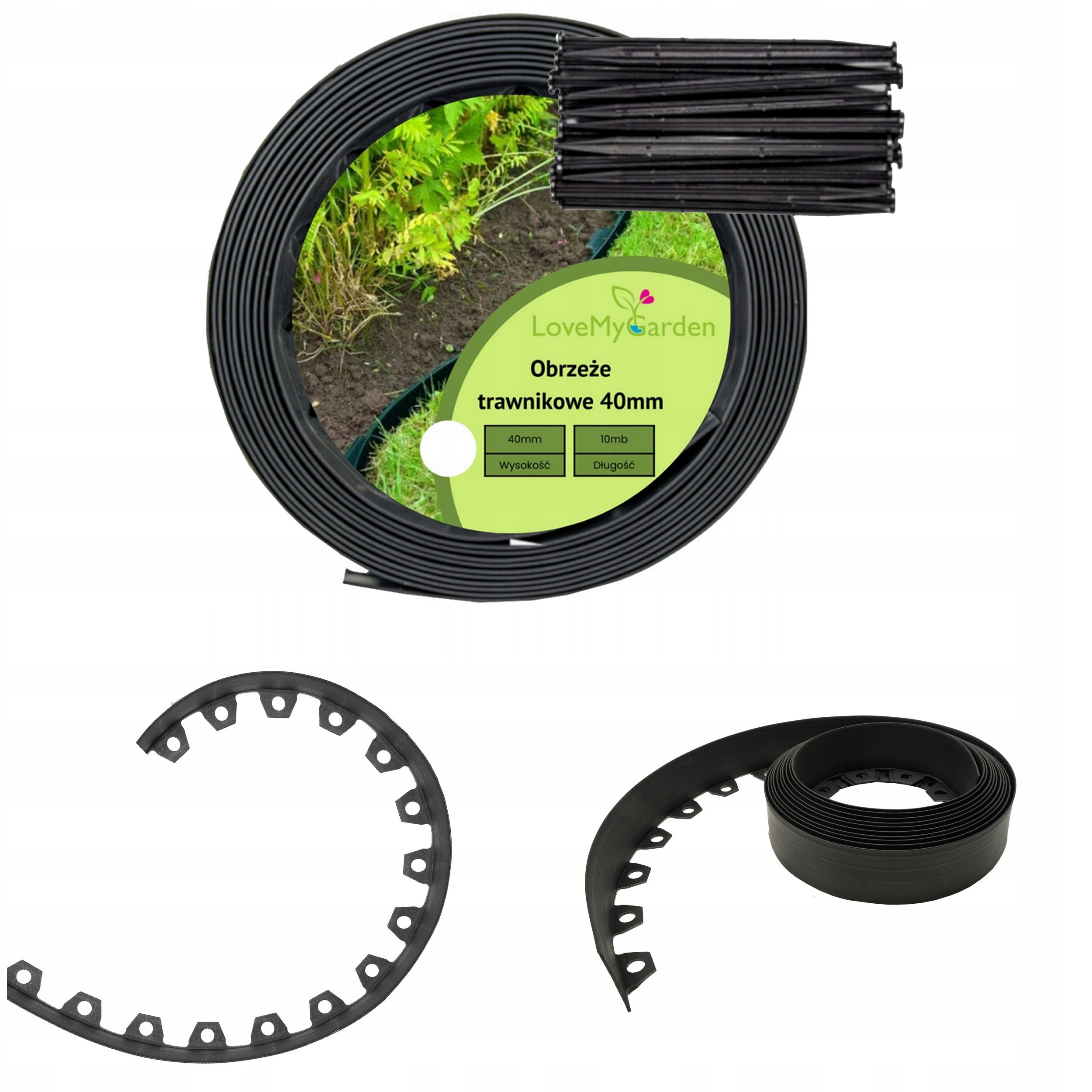 Garden Lawn edging 10 meters + 20 Graphite Anchors 40mm Plastic