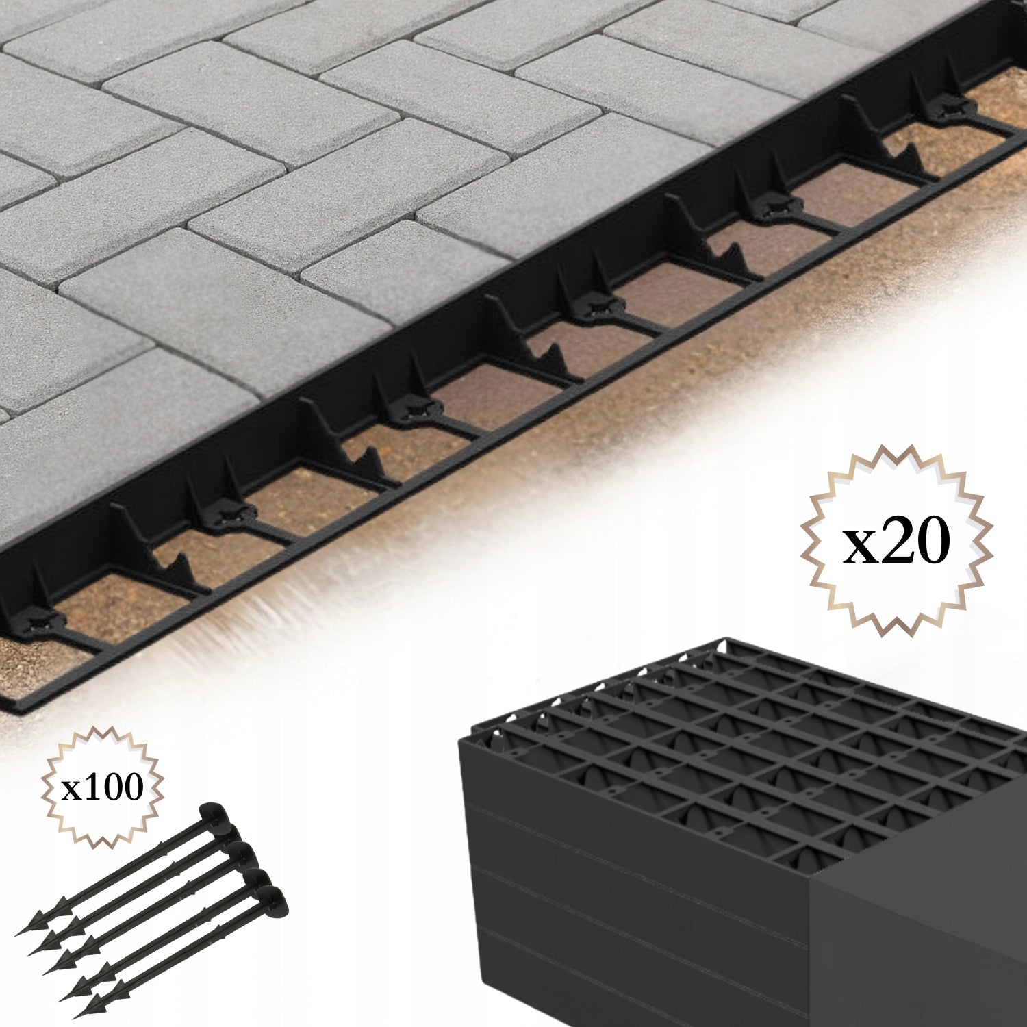 Garden Lawn edging 7,8cm Palisade Border 78mm 20m +100 studs