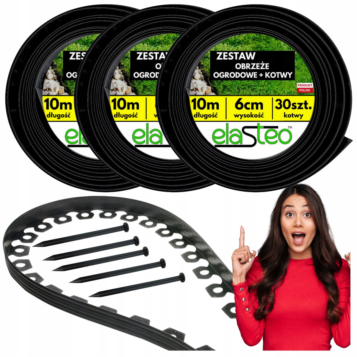 Garden Lawn edging Flexible Black 30mb PL High 60mm + Anchors