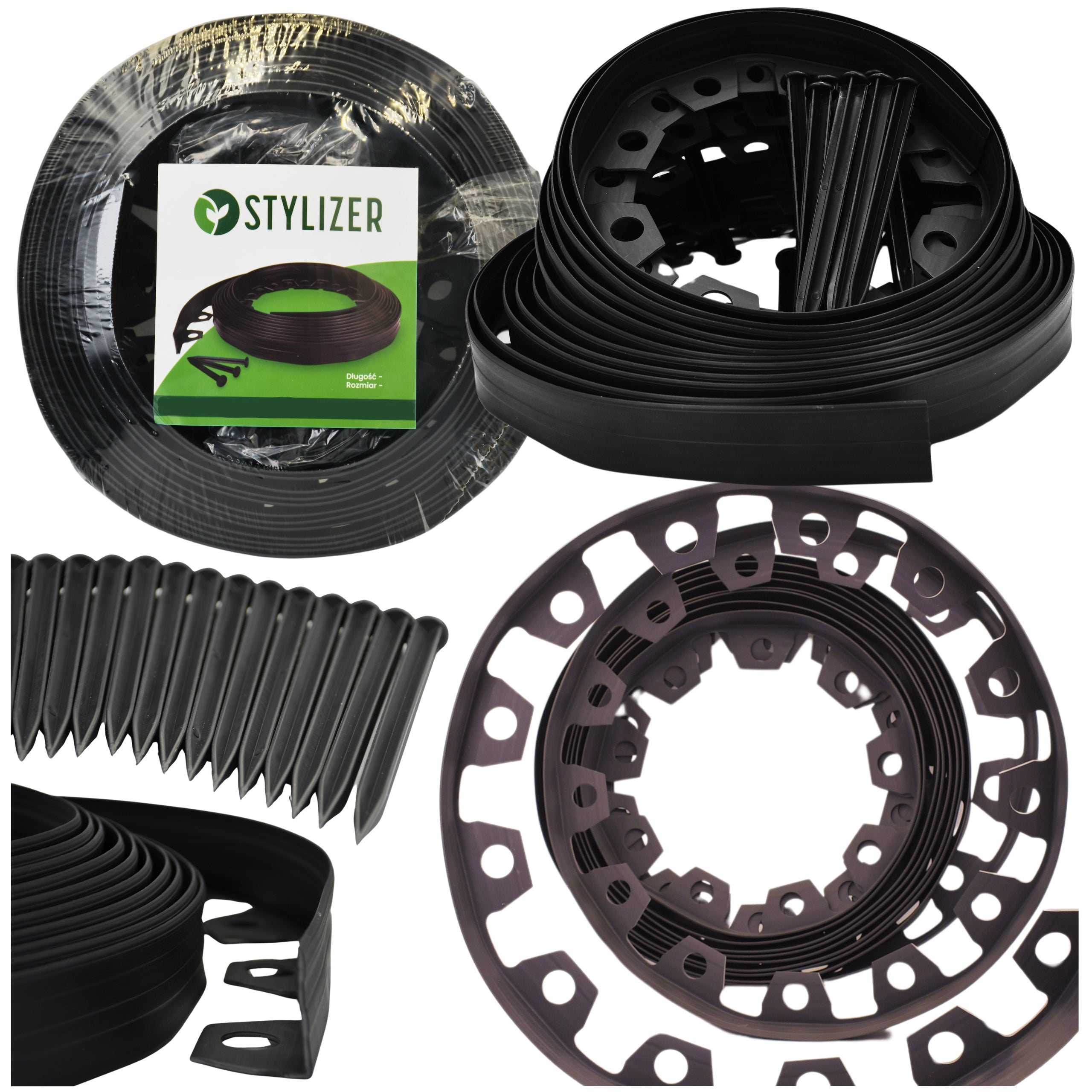 Garden Lawn edging Plastic ELASTIC Black 6cm 10m + Pins Manufacturer code obrzeża do trawników czarne 6 cm.