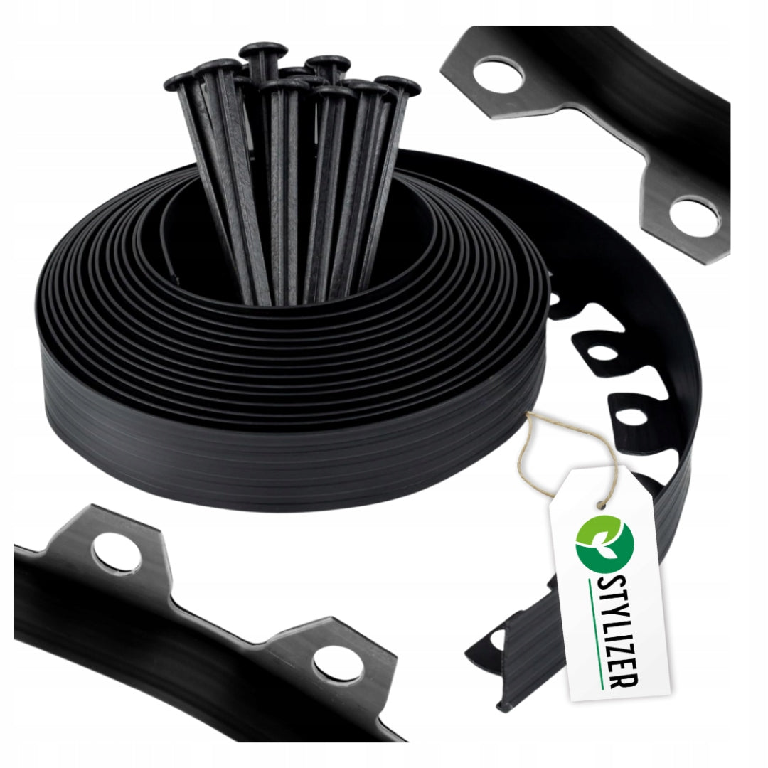 Garden Lawn edging Plastic ELASTIC Black 6cm 10m + Pins Packaging status original