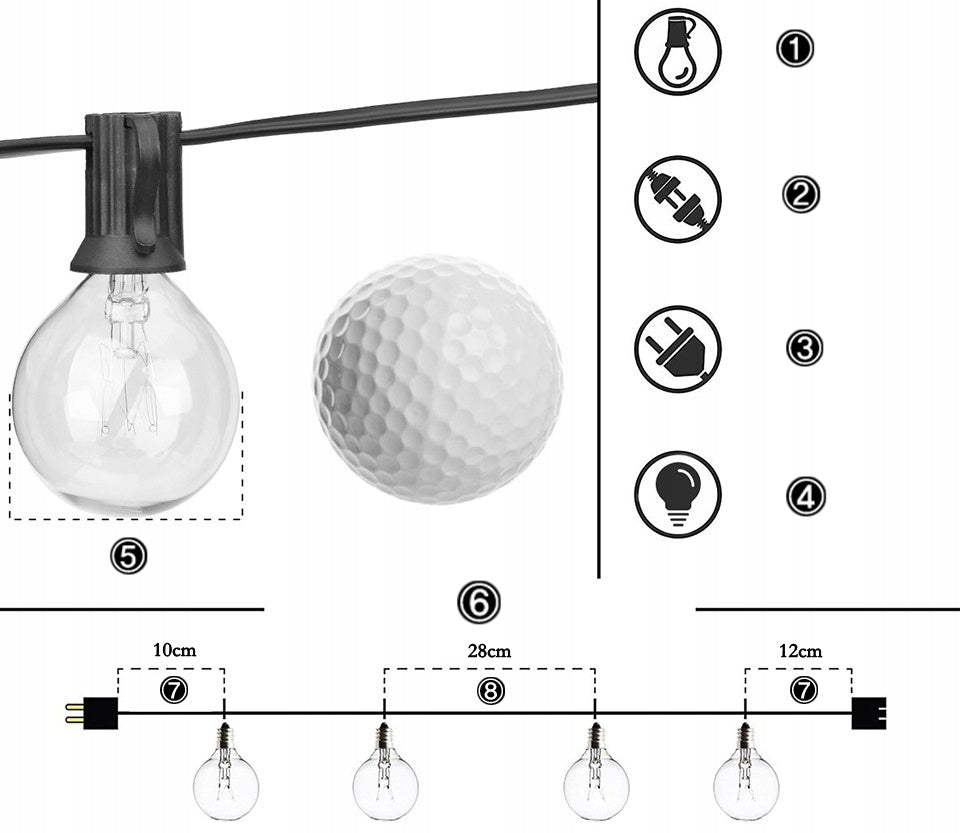 Garden Light Garland LED Lights Chain 15m 50+1 Waterproof Bulbs Power supply mains
