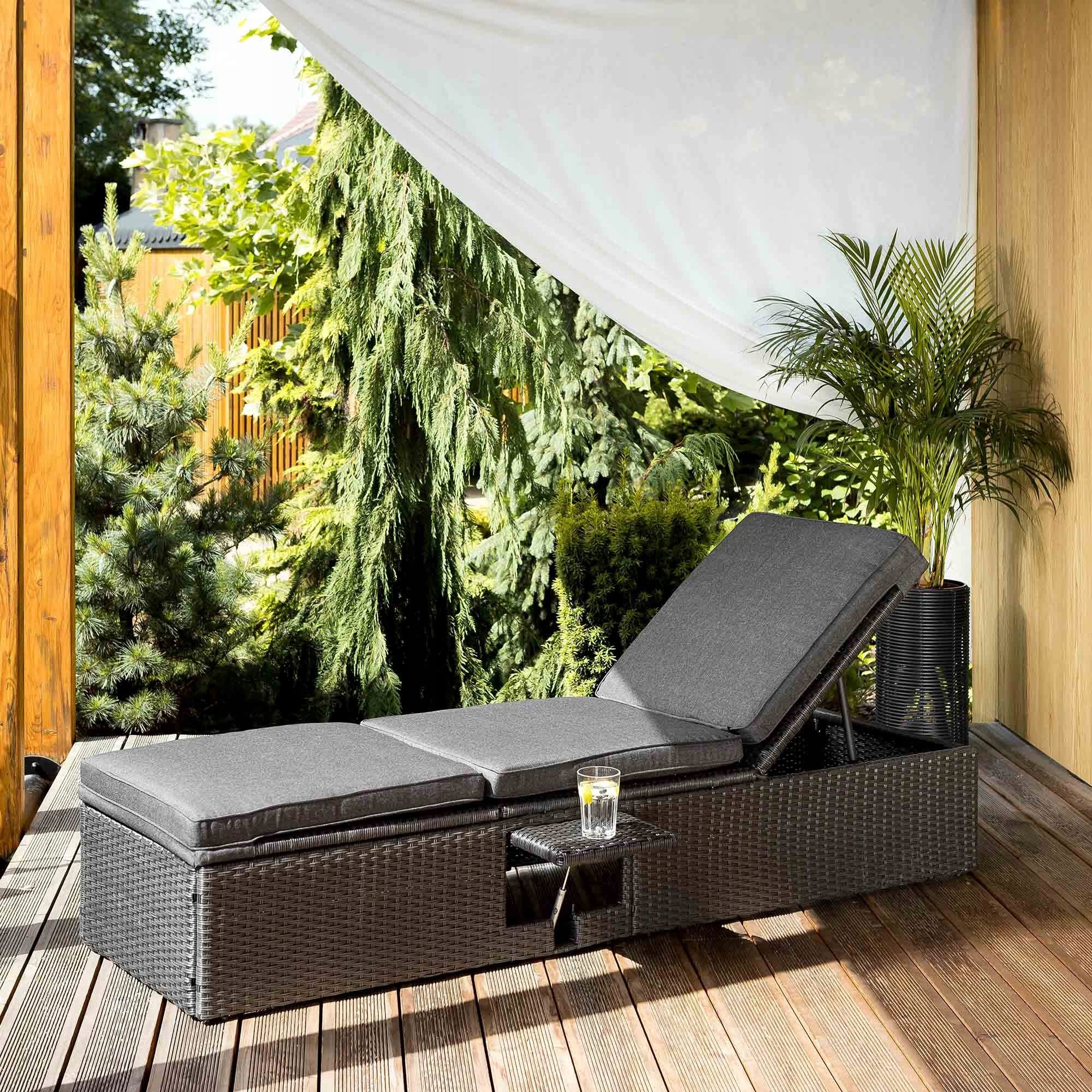 Garden Lounger Armchair Adjustable Terrace Balcony Adjustable Footrest Color black