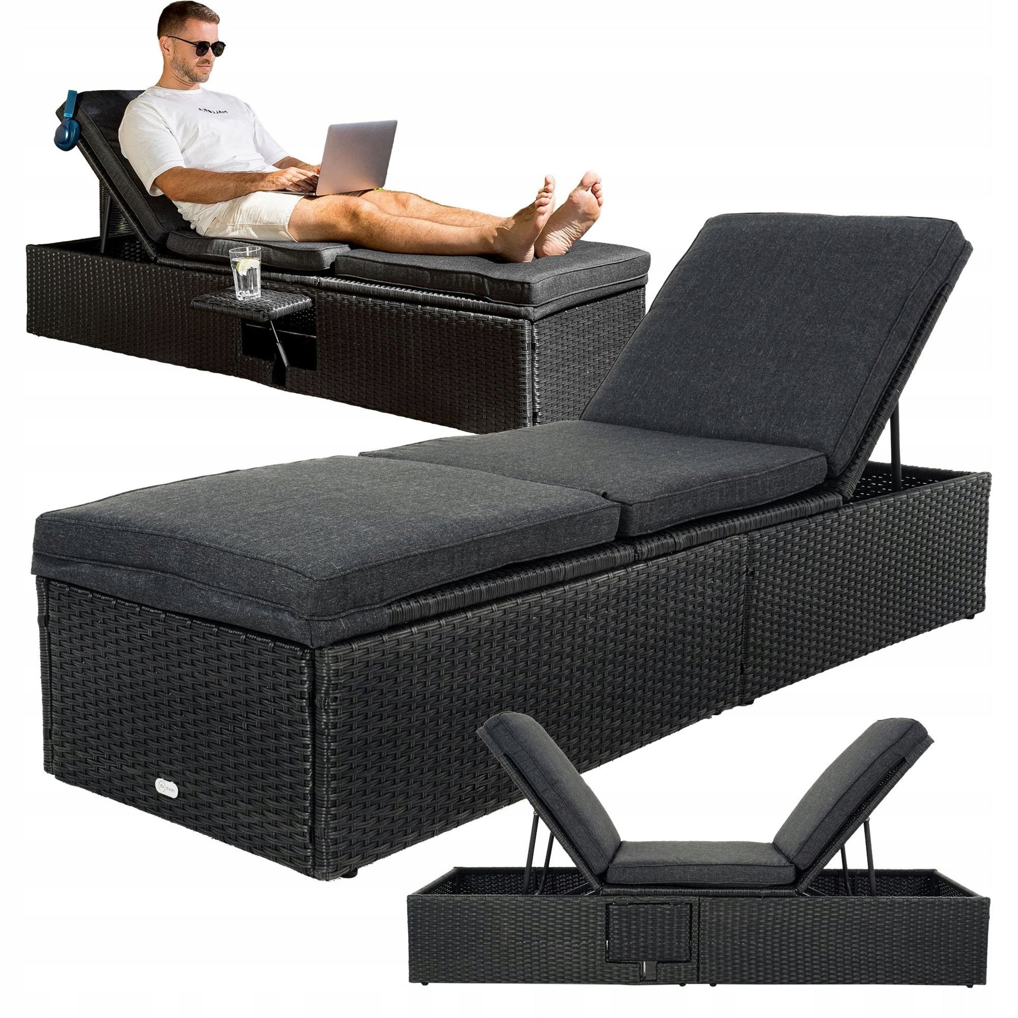 Garden Lounger Armchair Adjustable Terrace Balcony Adjustable Footrest