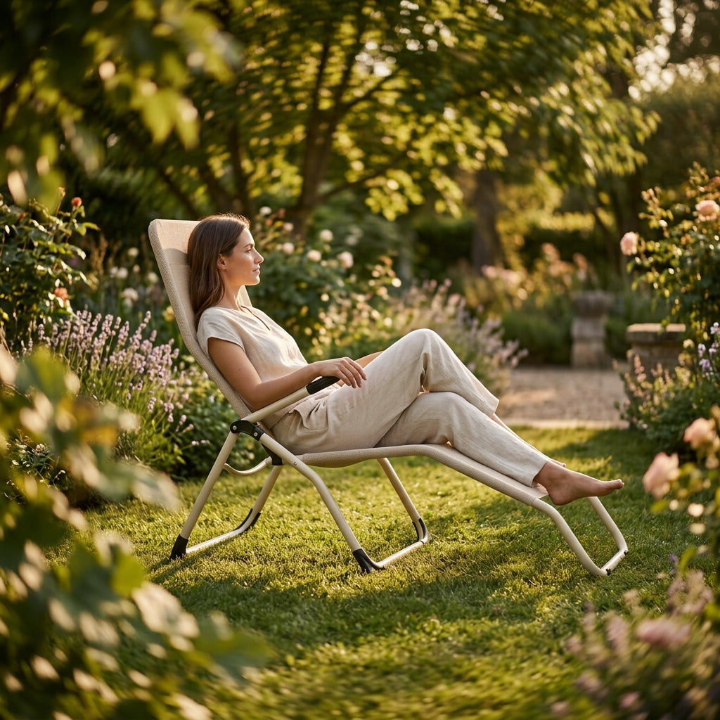 Garden Lounger Profiled Folding BEIGE S-Curve Texteline YS-30 Model YS-30