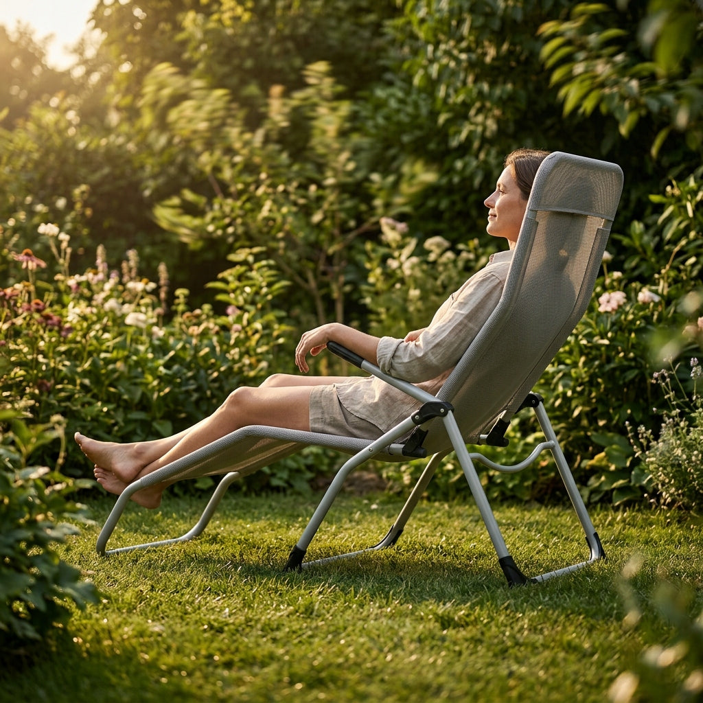 Garden Lounger Profiled Folding LIGHT GREY S-Curve Texteline YS-30 Frame material synthetic material