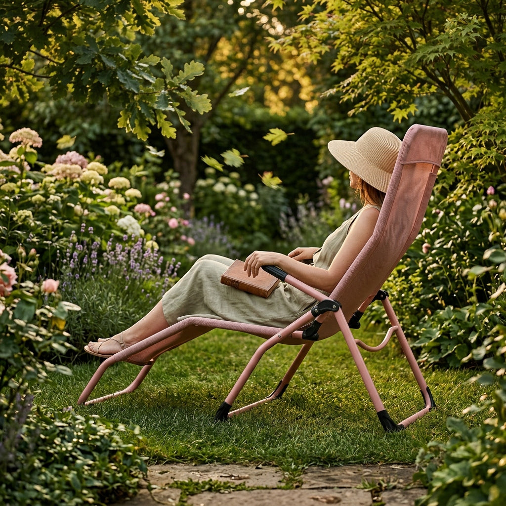 Garden Lounger Profiled Folding PINK S-Curve Texteline YS-30 Model YS-30