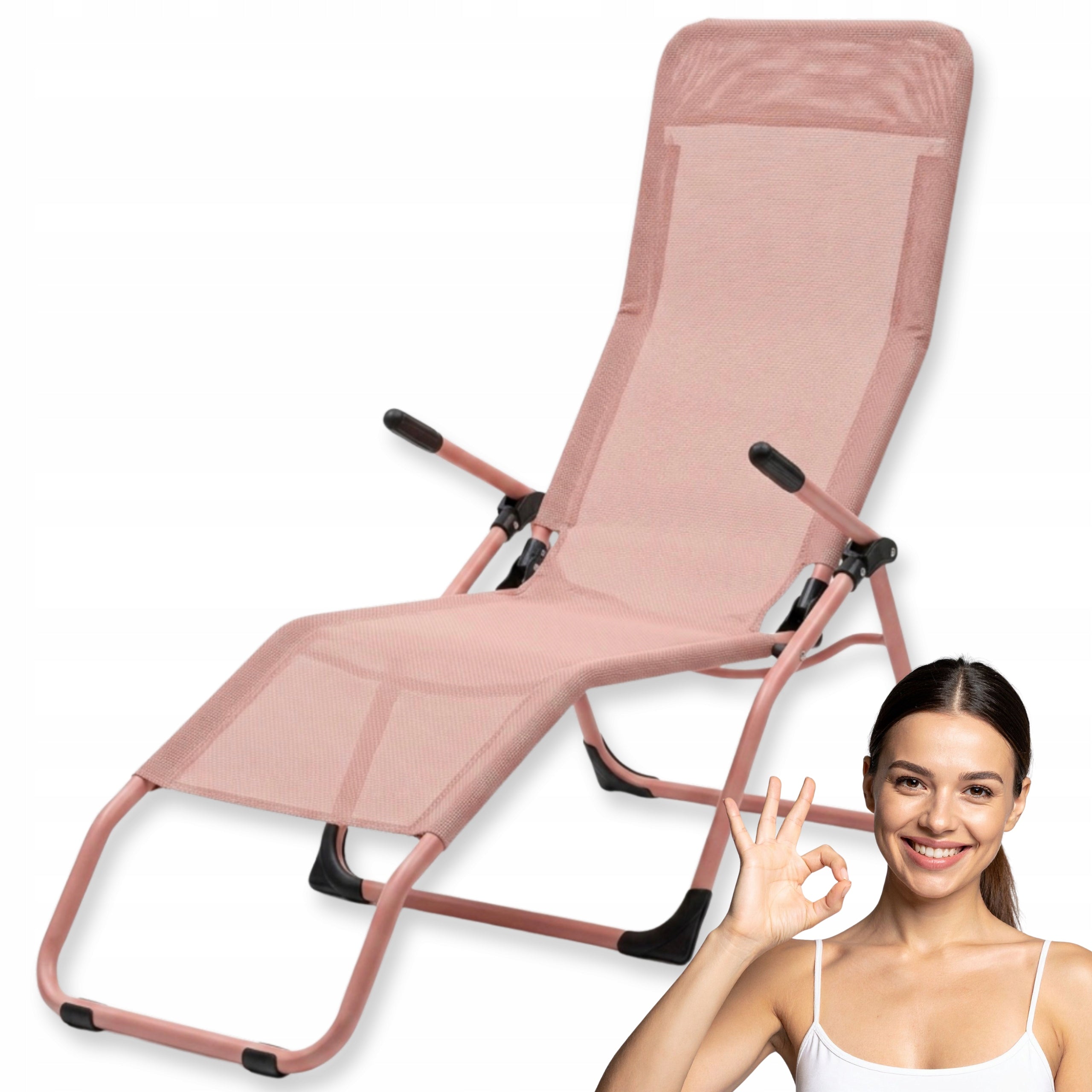 Garden Lounger Profiled Folding PINK S-Curve Texteline YS-30