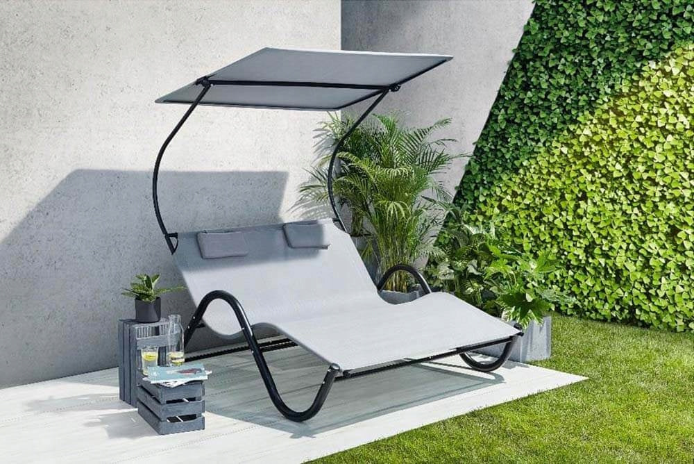 Garden Lounger Terrace Lounger With Canopy Double Comfortable Grey Brand Timeless Tools