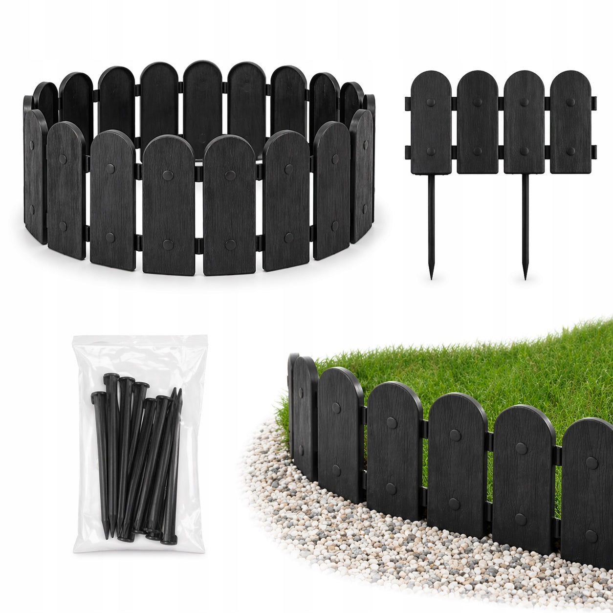 Garden Palisade 240cm Black + Anchors Lawn Fence Discount Rim