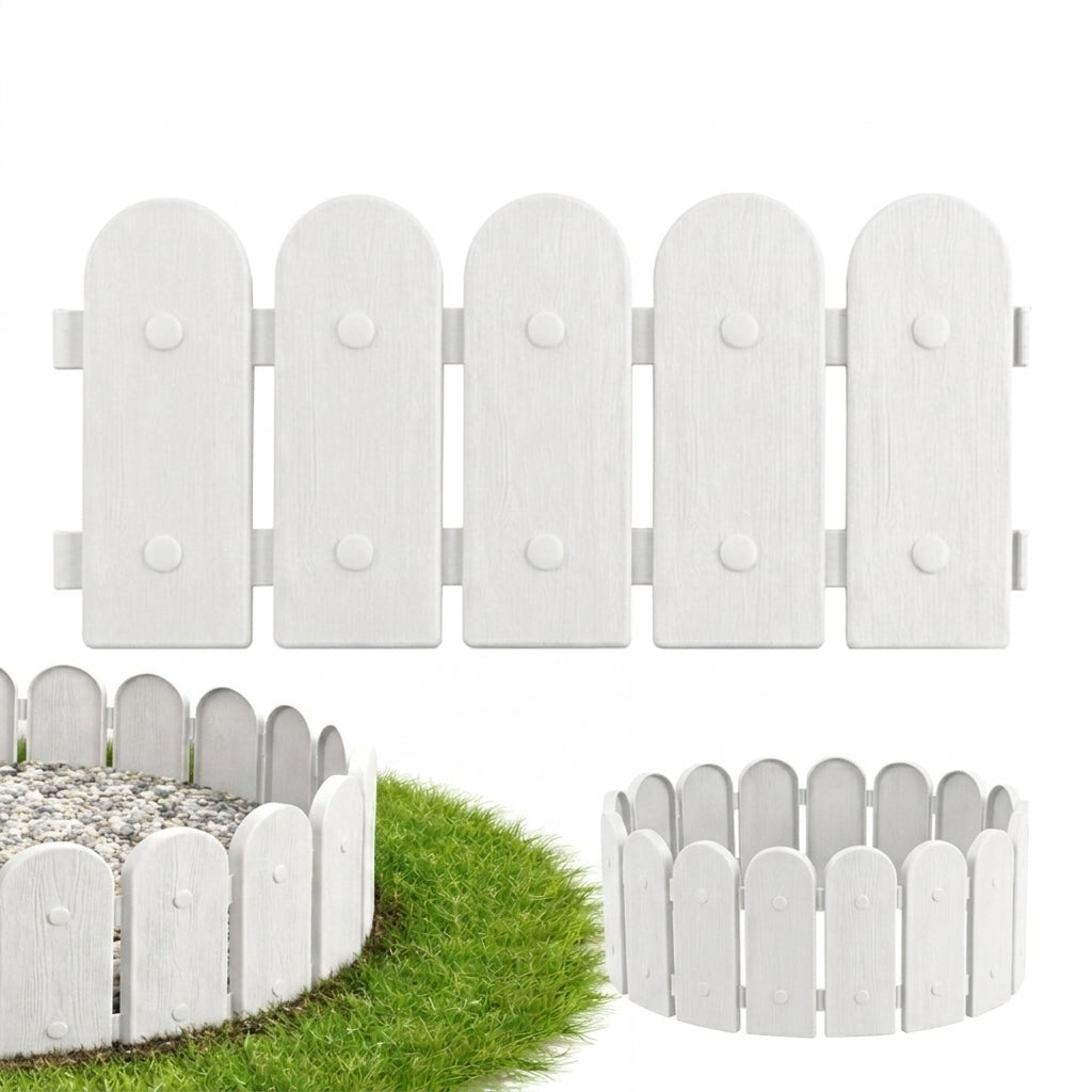Garden Palisade 240cm Lawn Fence White Rim + Anchors