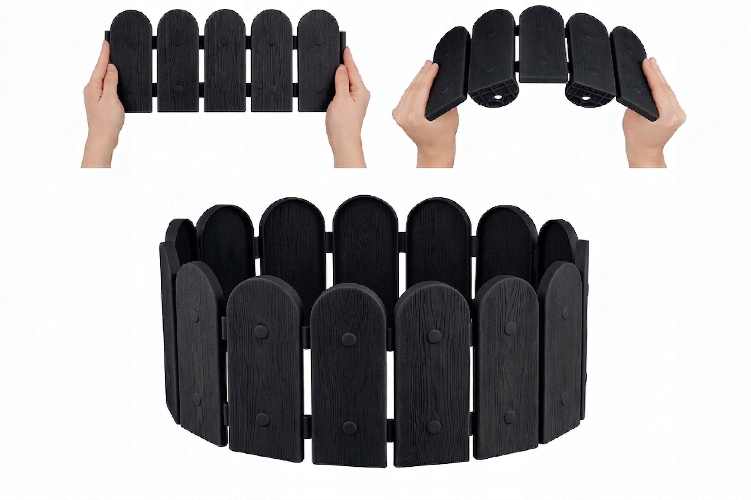 Garden Palisade Lawn Fence 240cm Black 6 Segment PP