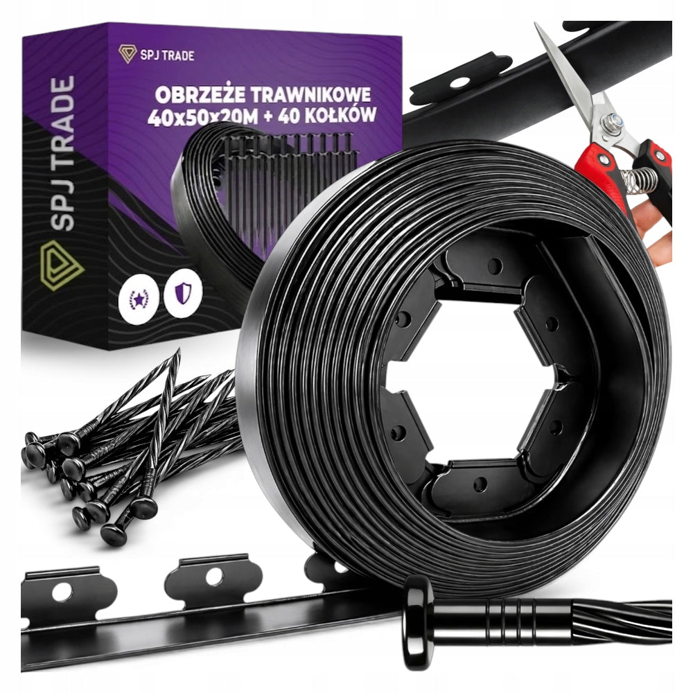 Garden Palisade Lawn edging Black 20 m 4 cm Set of 40 anchors