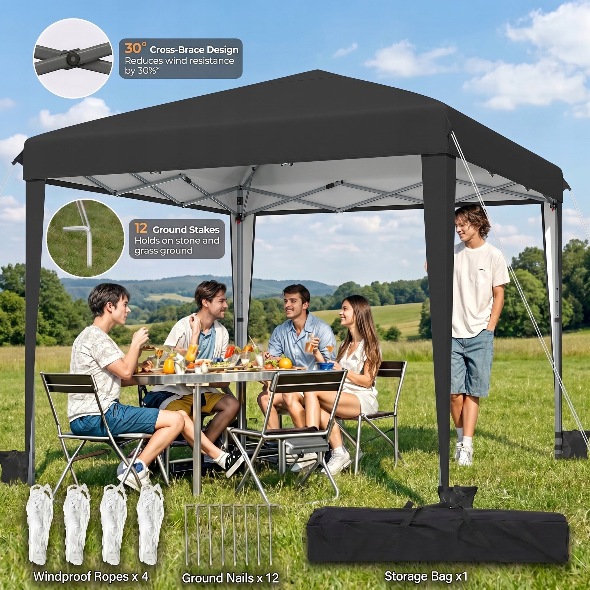 Garden Pavilion Tent Gazebo 3x3m Waterproof Metal Frame Camping Black Manufacturer code GDPAOP-0047-E-AL