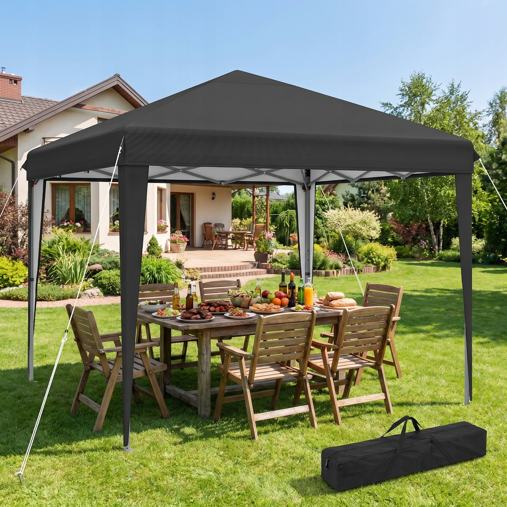 Garden Pavilion Tent Gazebo 3x3m Waterproof Metal Frame Camping Black