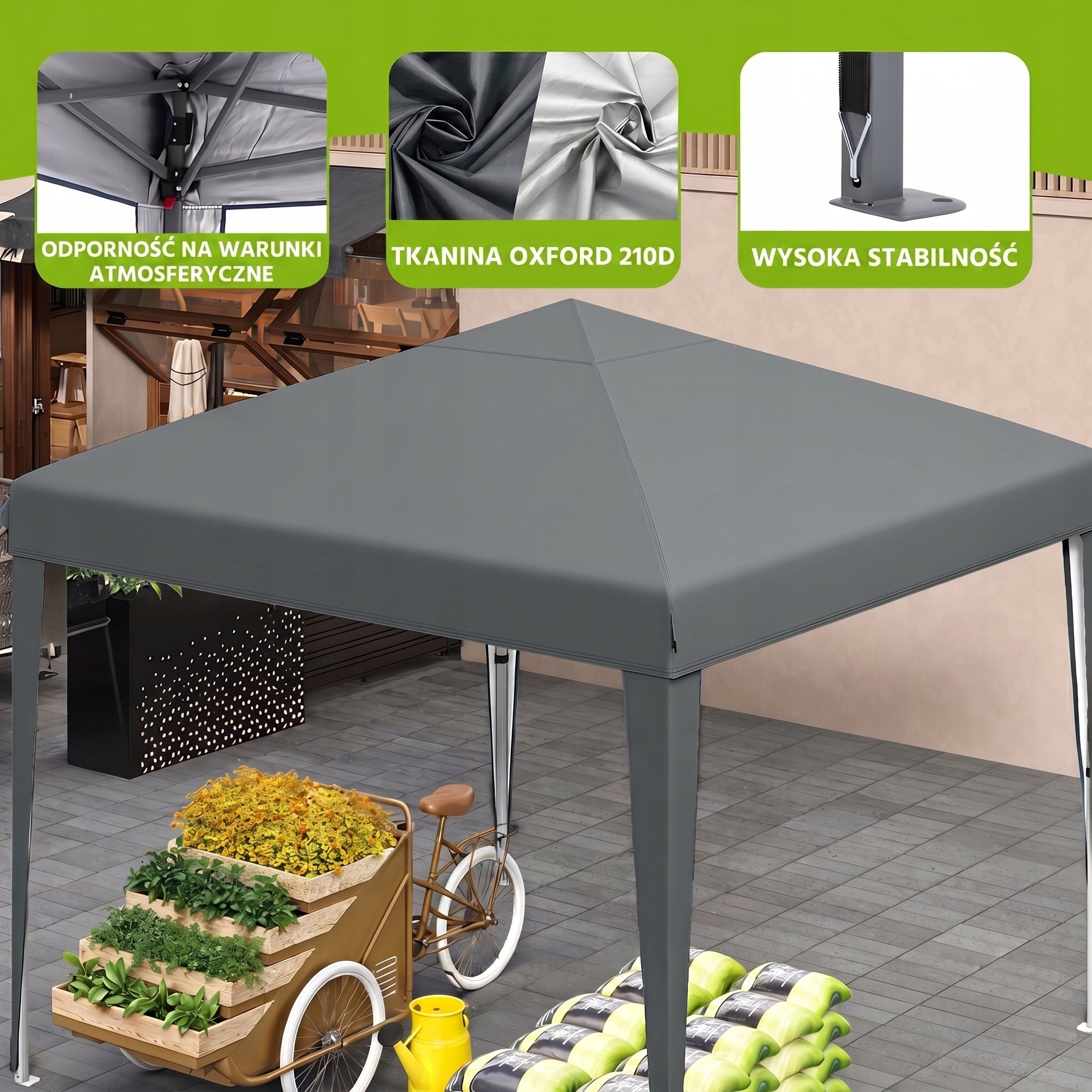 Garden Pavilion Tent Gazebo 3x3m Waterproof Metal Frame Camping Gray Length 3 m