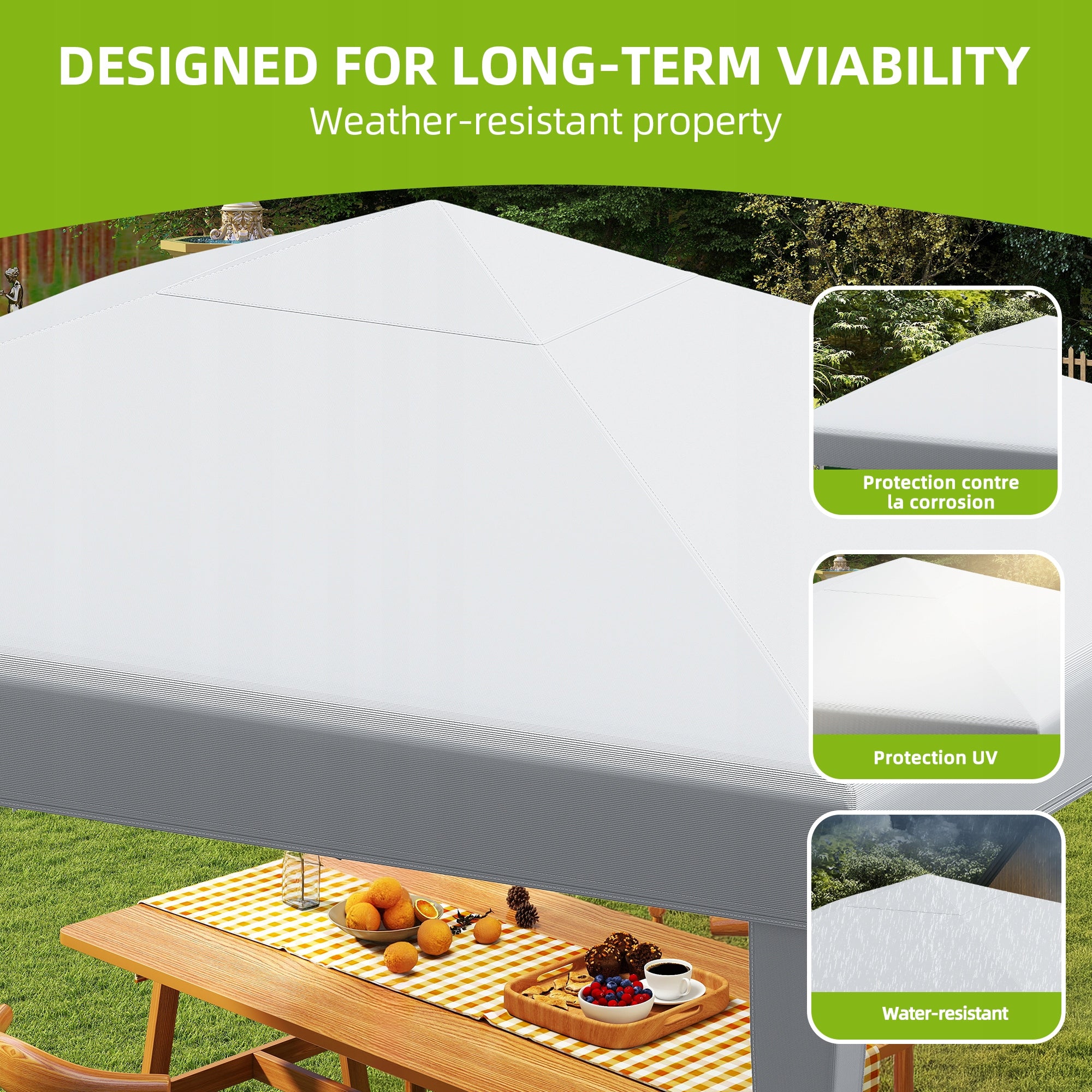 Garden Pavilion Tent Gazebo 3x3m Waterproof Metal Frame Camping White Length 3 m