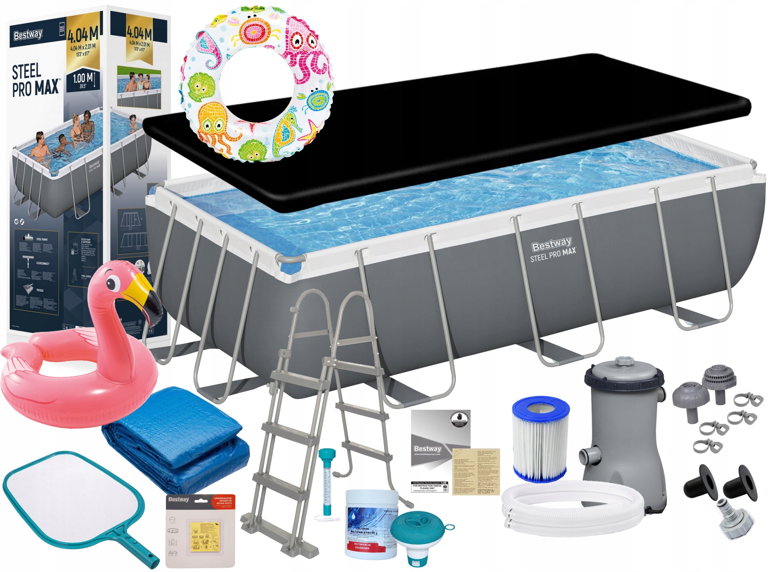 Garden Pool Bestway 56441 404x201x100cm Cover Pump Ladder Chlorine