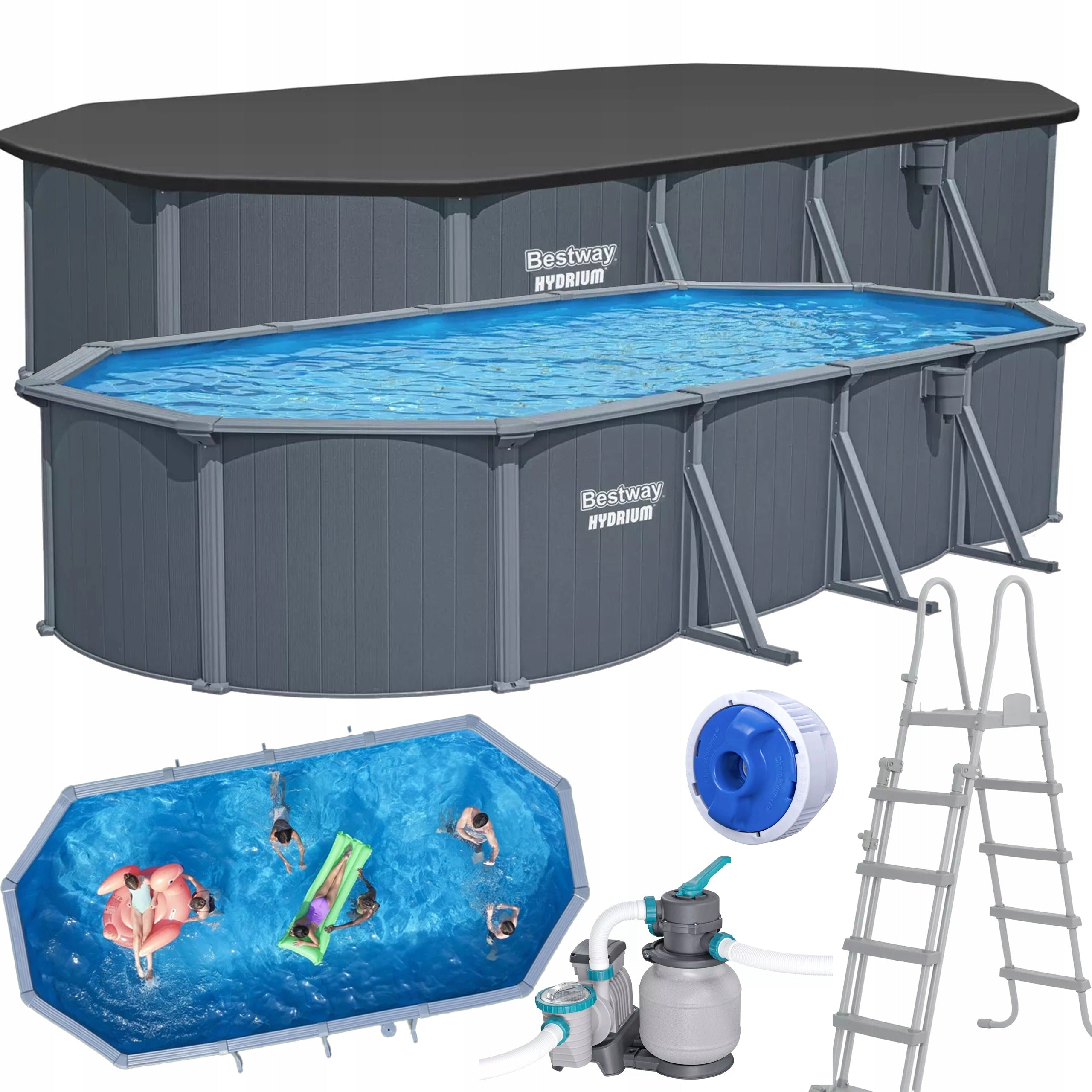 Garden Pool Steel Hydrium 7,3x3,6x1,3m + Ladder Pump BESTWAY 561CW