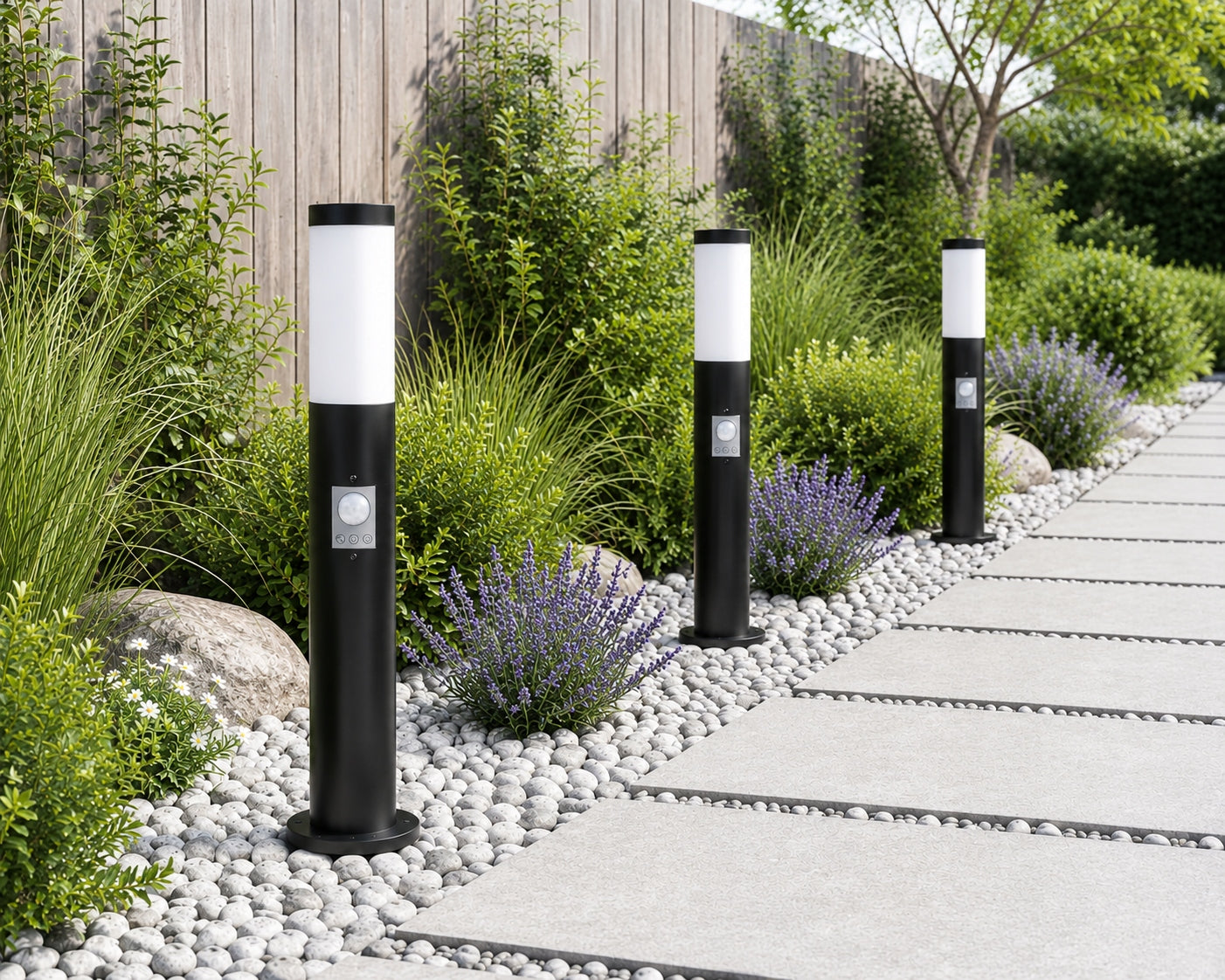 Garden Post Light 65 cm PIR E27 IP44 Black Motion and Dusk Sensor Color black