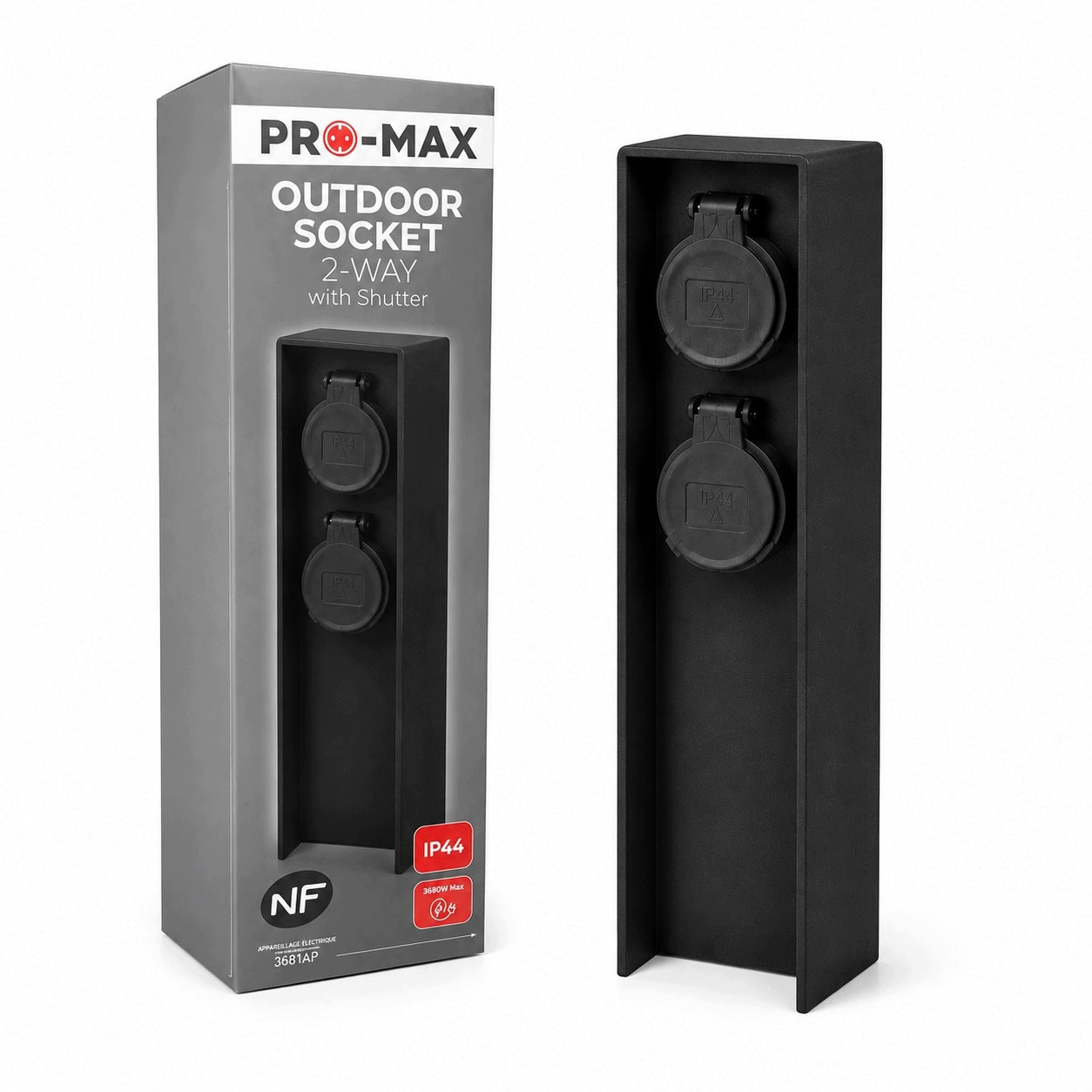 Garden Post with 2 Sockets 230V IP44 Hermetic 3680W Black