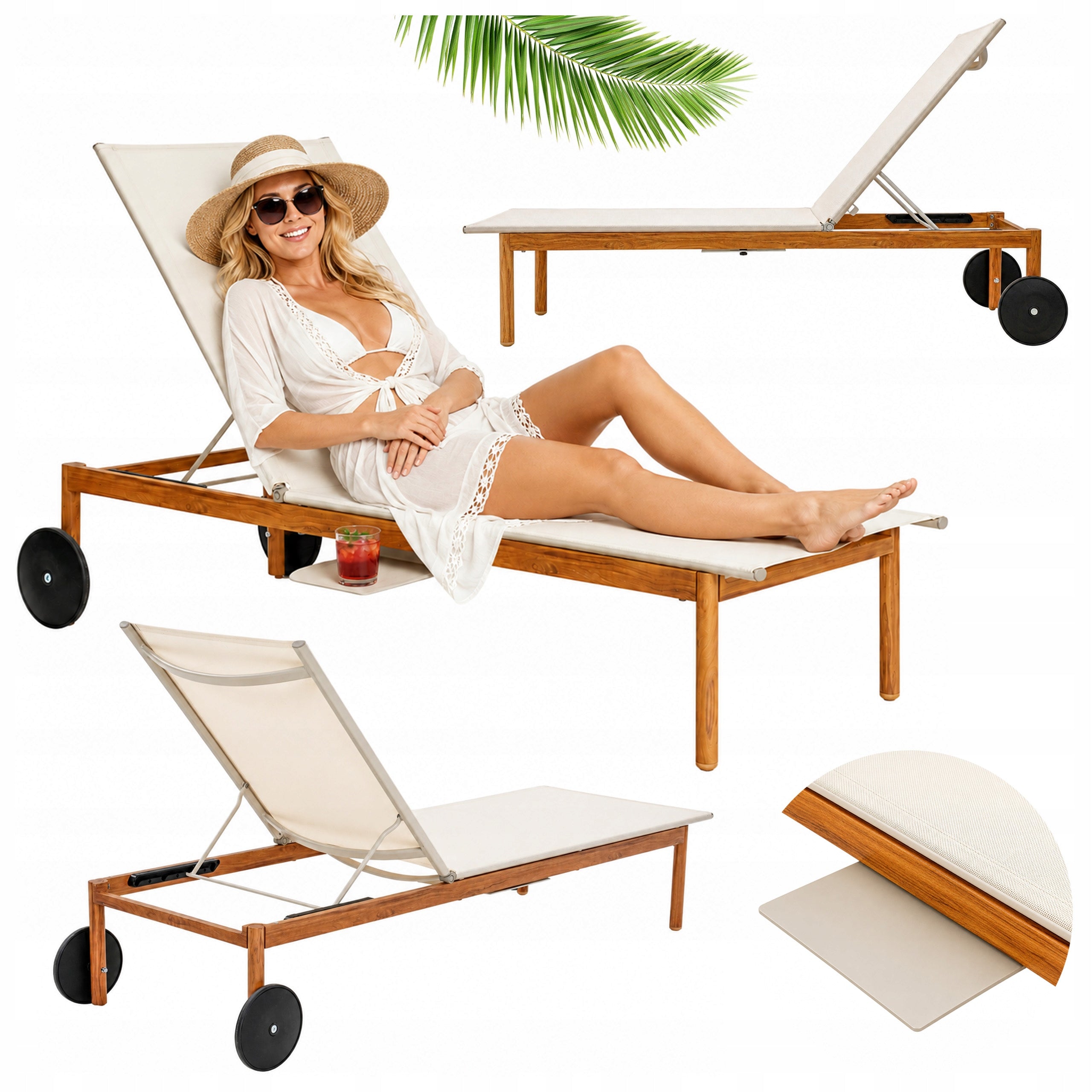 Garden Sun Lounger ALUMINUM ADJUSTABLE WITH WHEELS Armchair BEIGE for Terrace