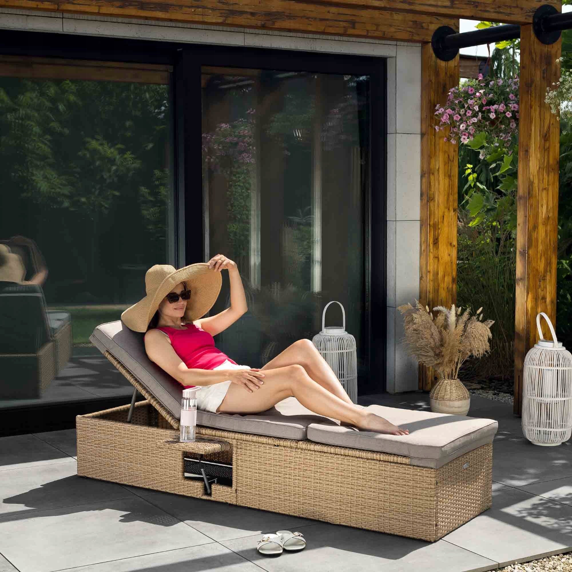 Garden Sun Lounger Adjustable Terrace Balcony Adjustable Technorattan Brand di volio