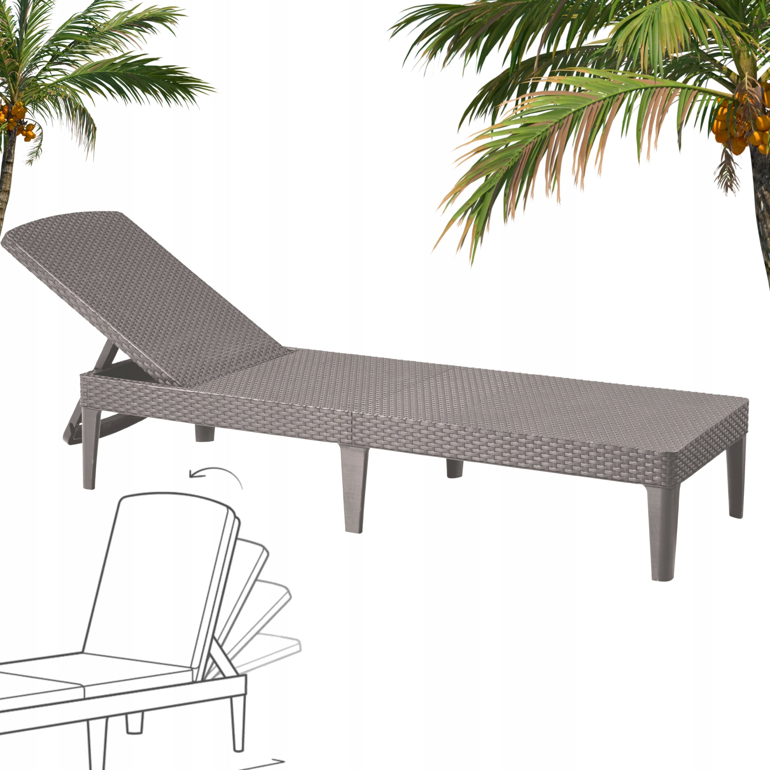 Garden Sun Lounger Beach Pool Adjustable Folding JAIPUR cappuccino KETER