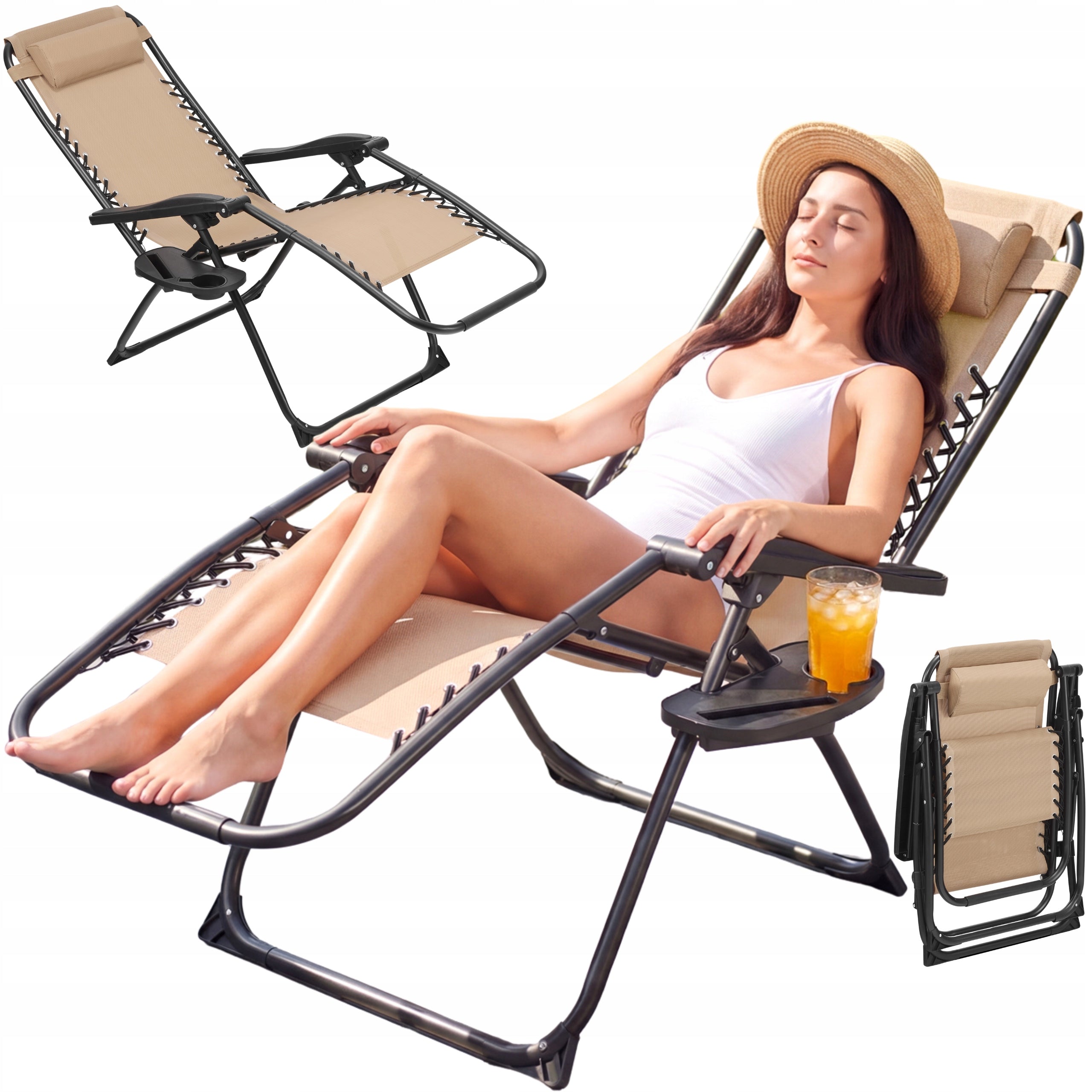 Garden Sun Lounger Beach Tourist Folding Adjustable GRÖNER Zero Gravity
