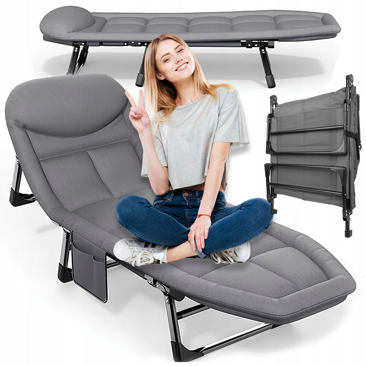 Garden Sun Lounger Couch Tourist Bed Mattress With Cushion Folding 200 cm