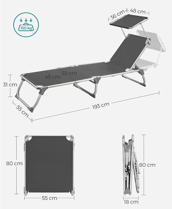 Garden Sun Lounger Folding Baseball Aluminum Grey Adjustable songmics Brand Songmics