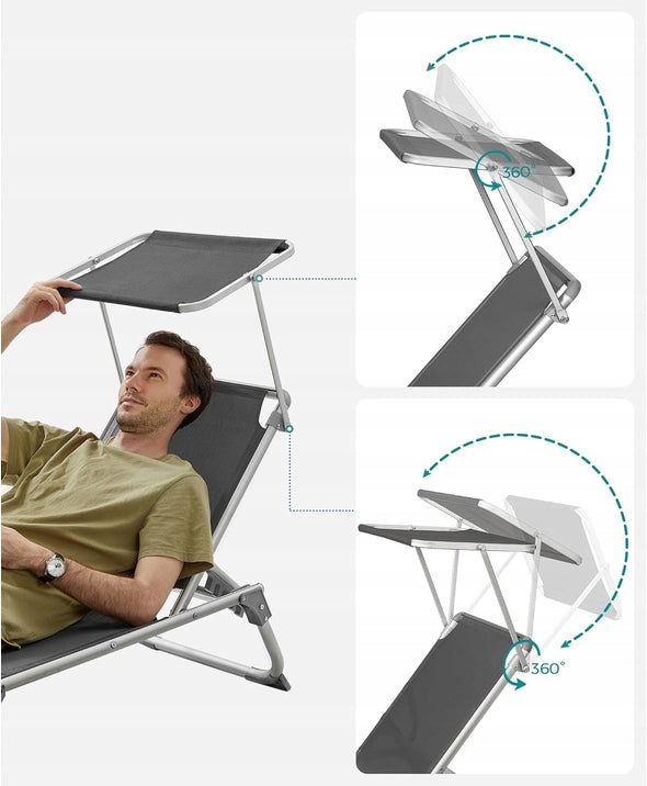 Garden Sun Lounger Folding Baseball Aluminum Grey Adjustable songmics Length (longer side) 193 cm