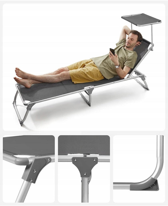 Garden Sun Lounger Folding Baseball Aluminum Grey Adjustable songmics Maximum load 150 kg