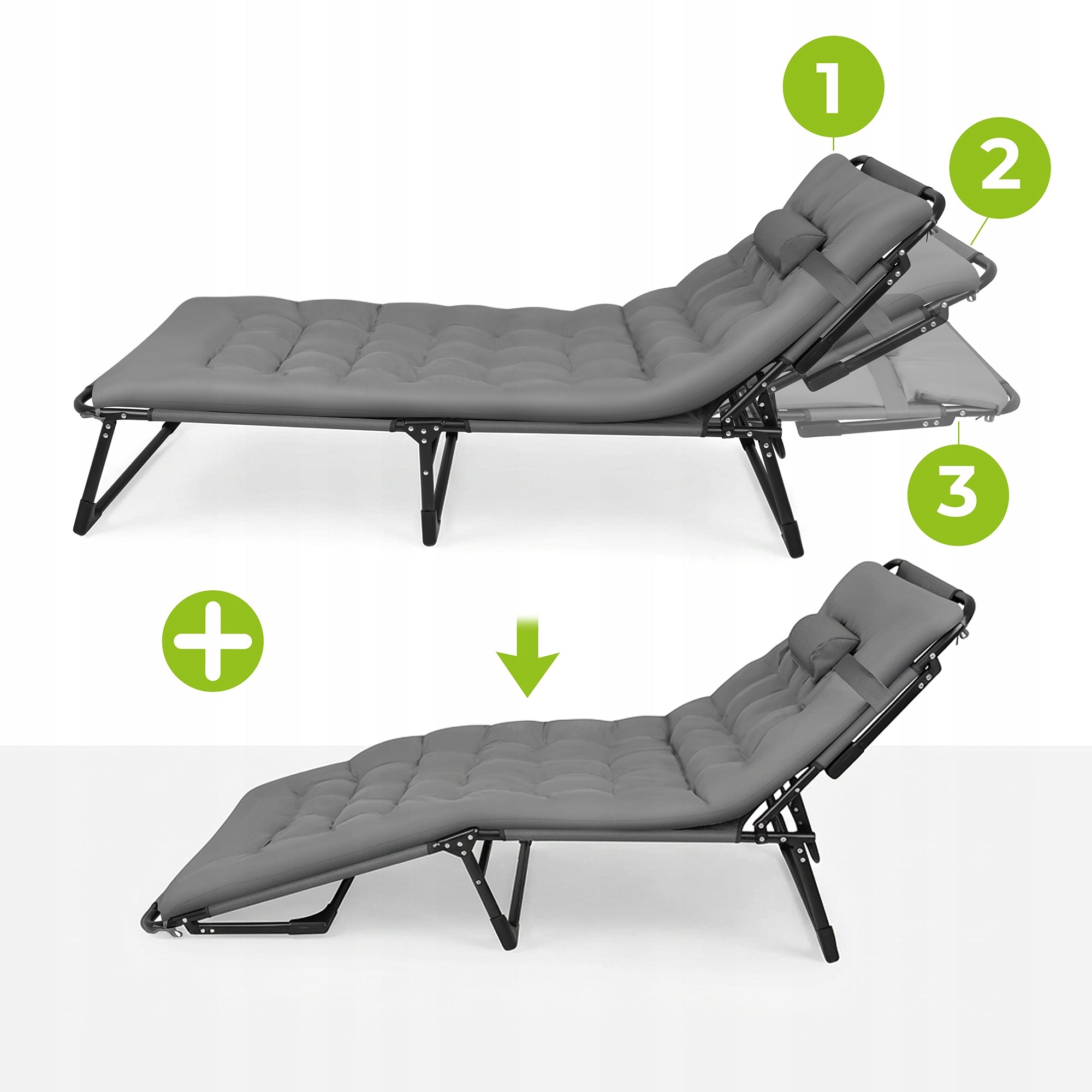 Garden Sun Lounger Folding + Beach Cushion Adjustable Tourist Bed Brand Trizand