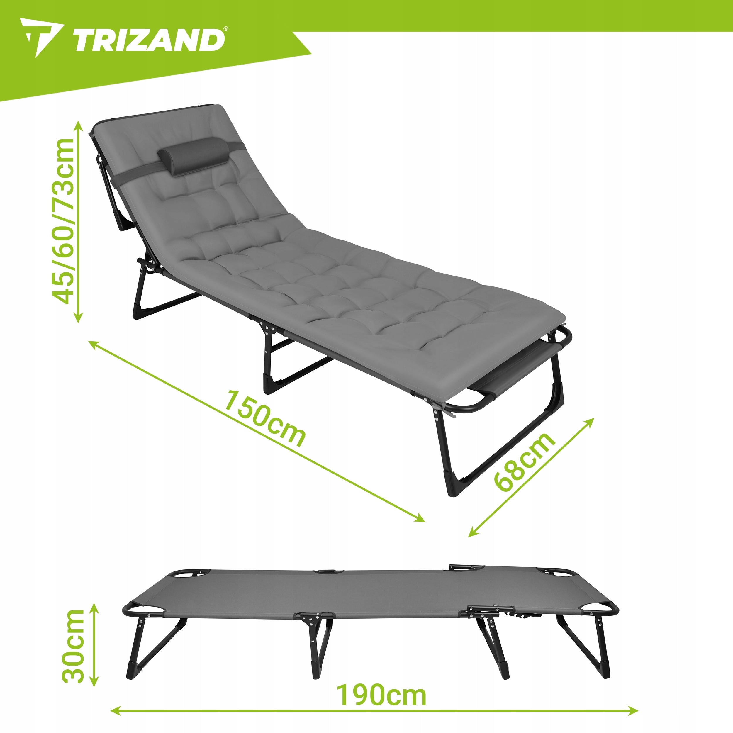 Garden Sun Lounger Folding + Beach Cushion Adjustable Tourist Bed Kind sunbed